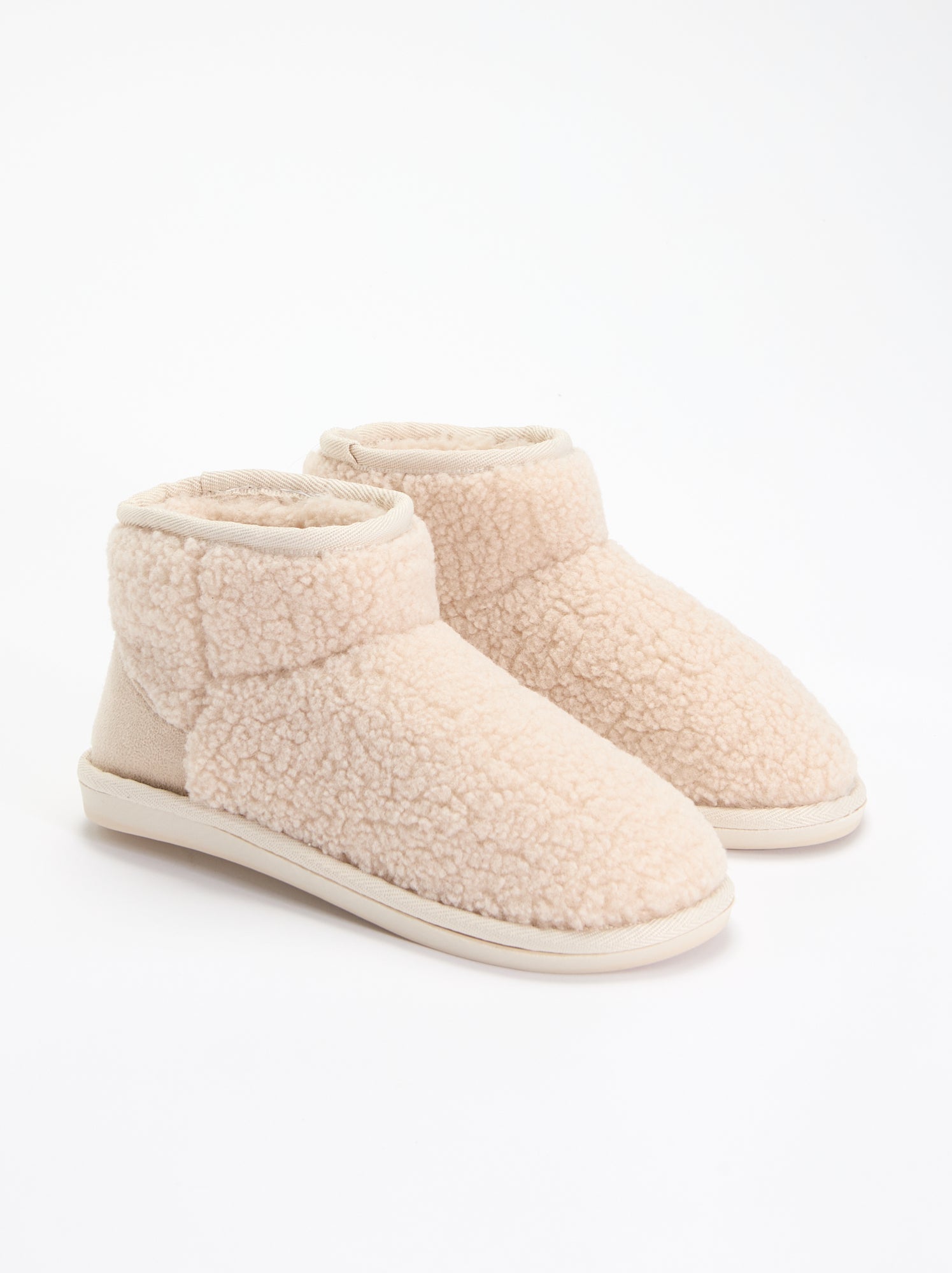 Chaussons boots effet moutonné - Blanc