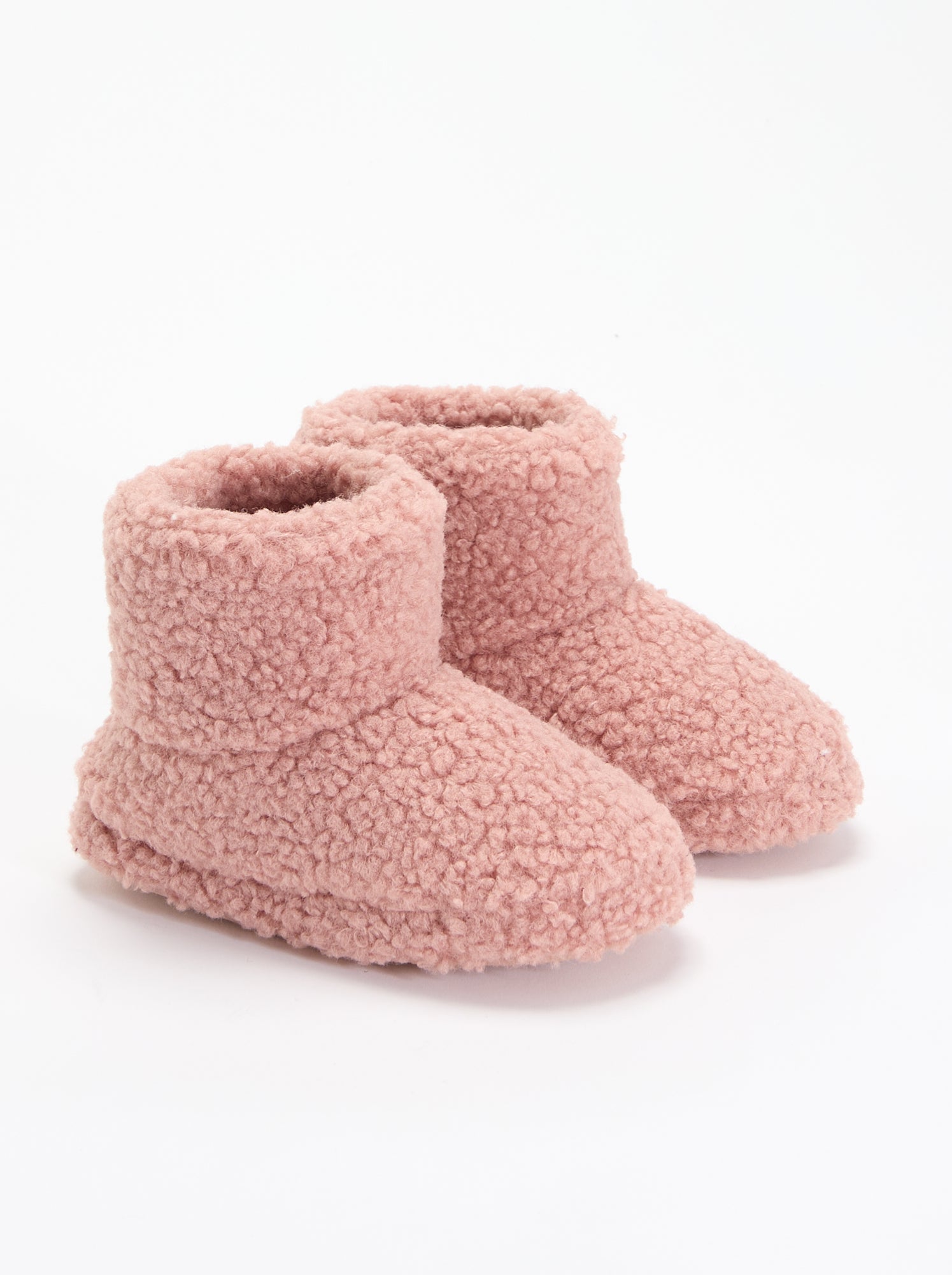 Chaussons boots effet moutonné - Rose