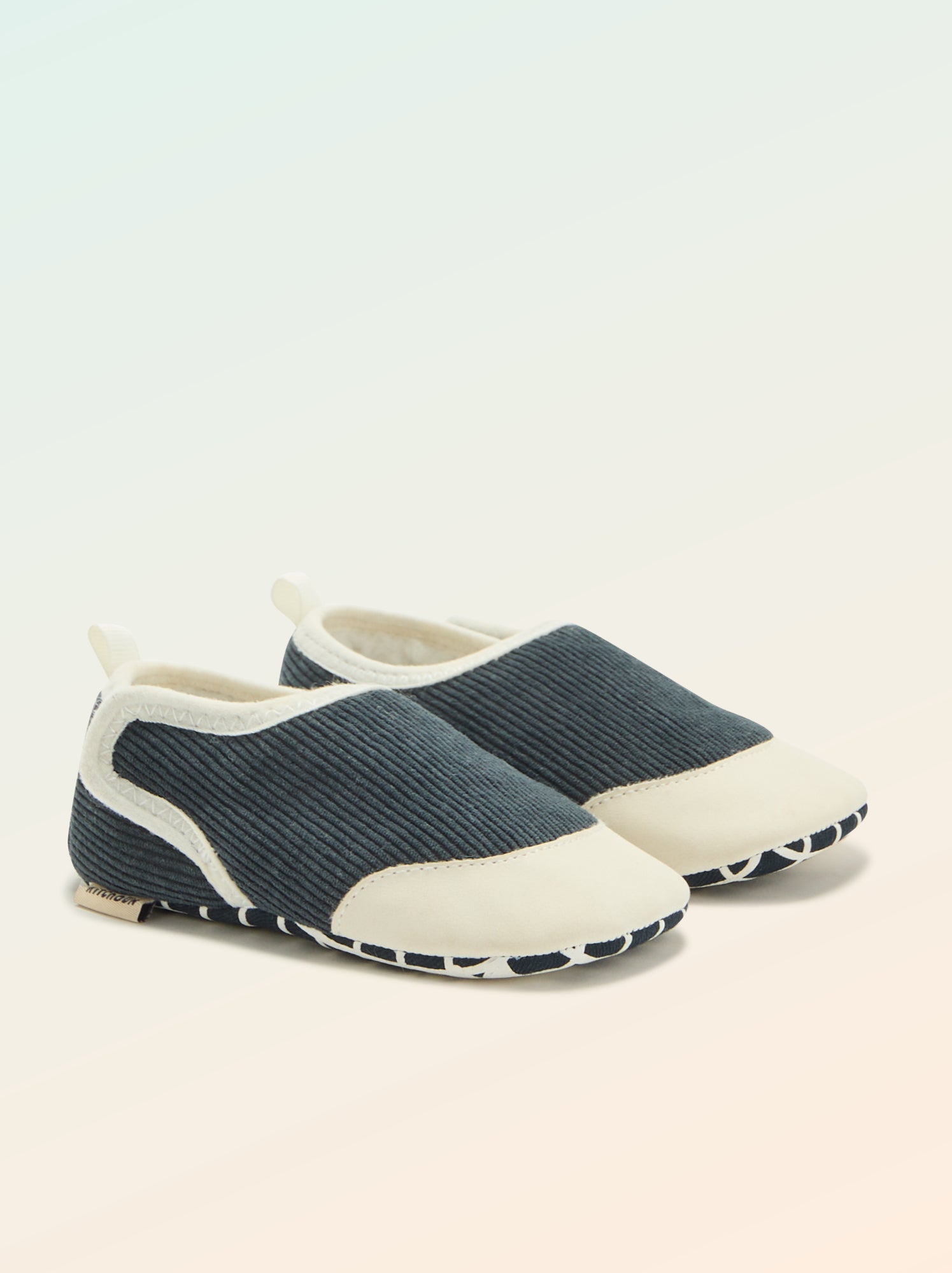 Chaussons côtelés à scratchs - 'Kitchoun' - Bleu