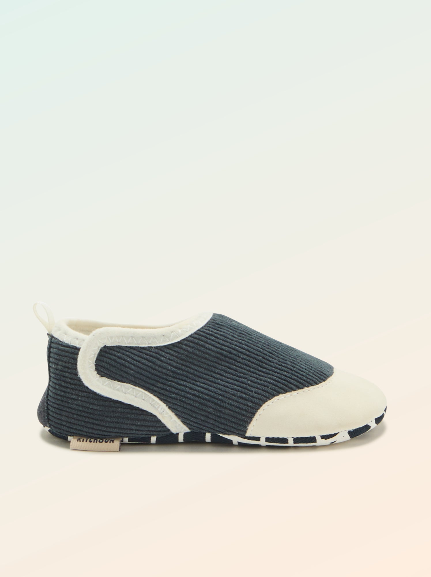 Chaussons côtelés à scratchs - 'Kitchoun' - Bleu