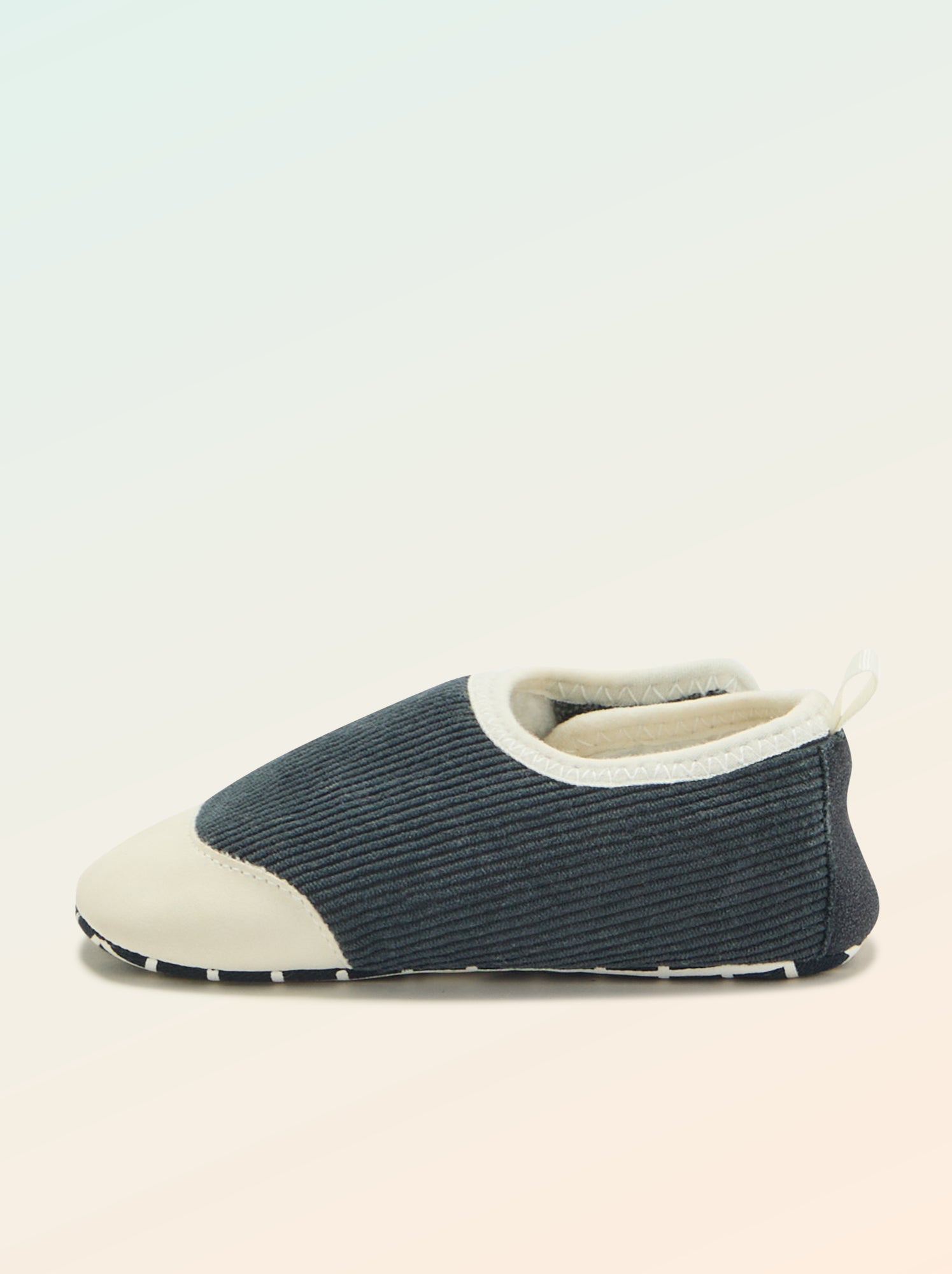 Chaussons côtelés à scratchs - 'Kitchoun' - Bleu