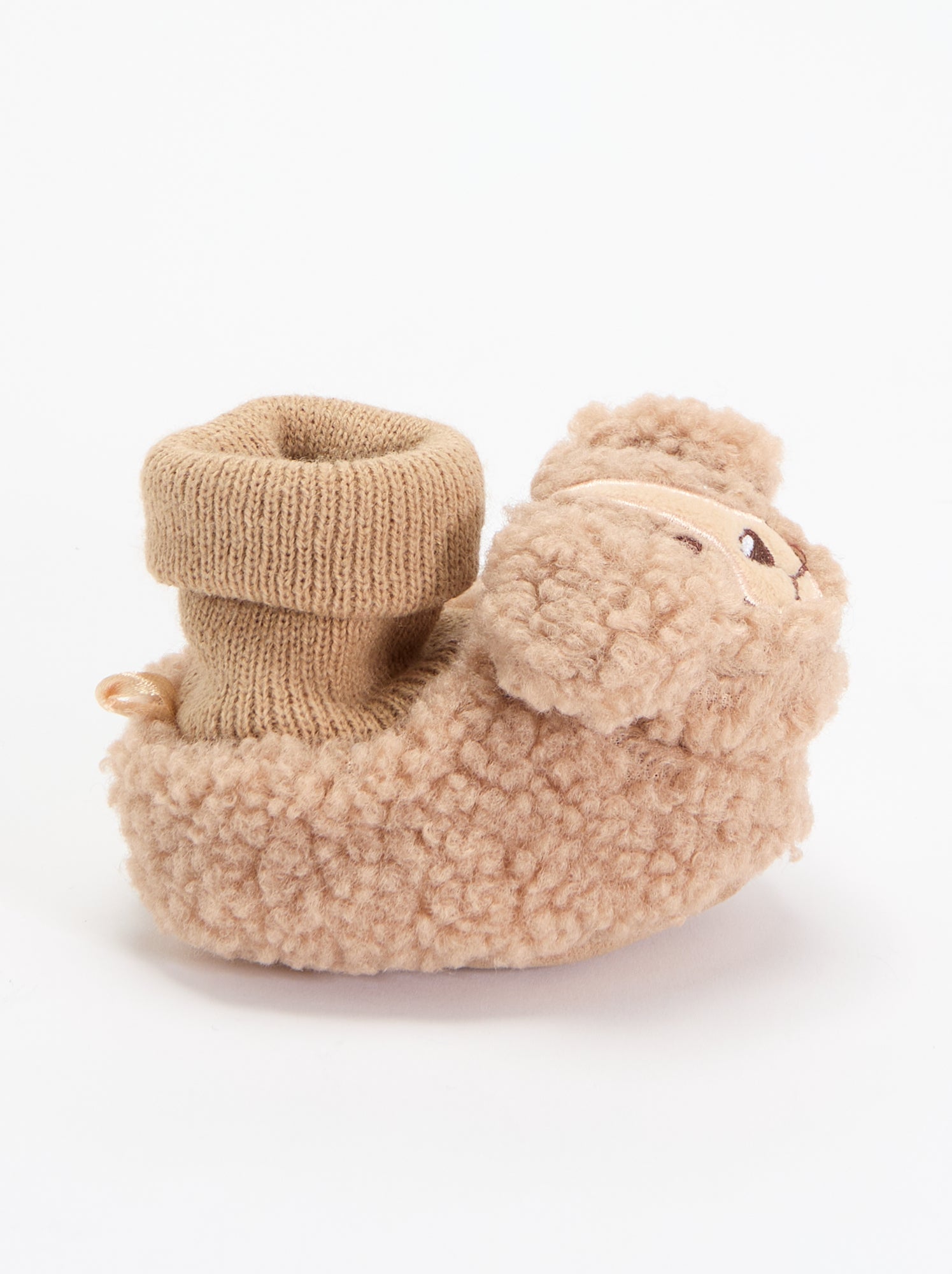 Chaussons effet moutonné avec tête d'animal - Beige