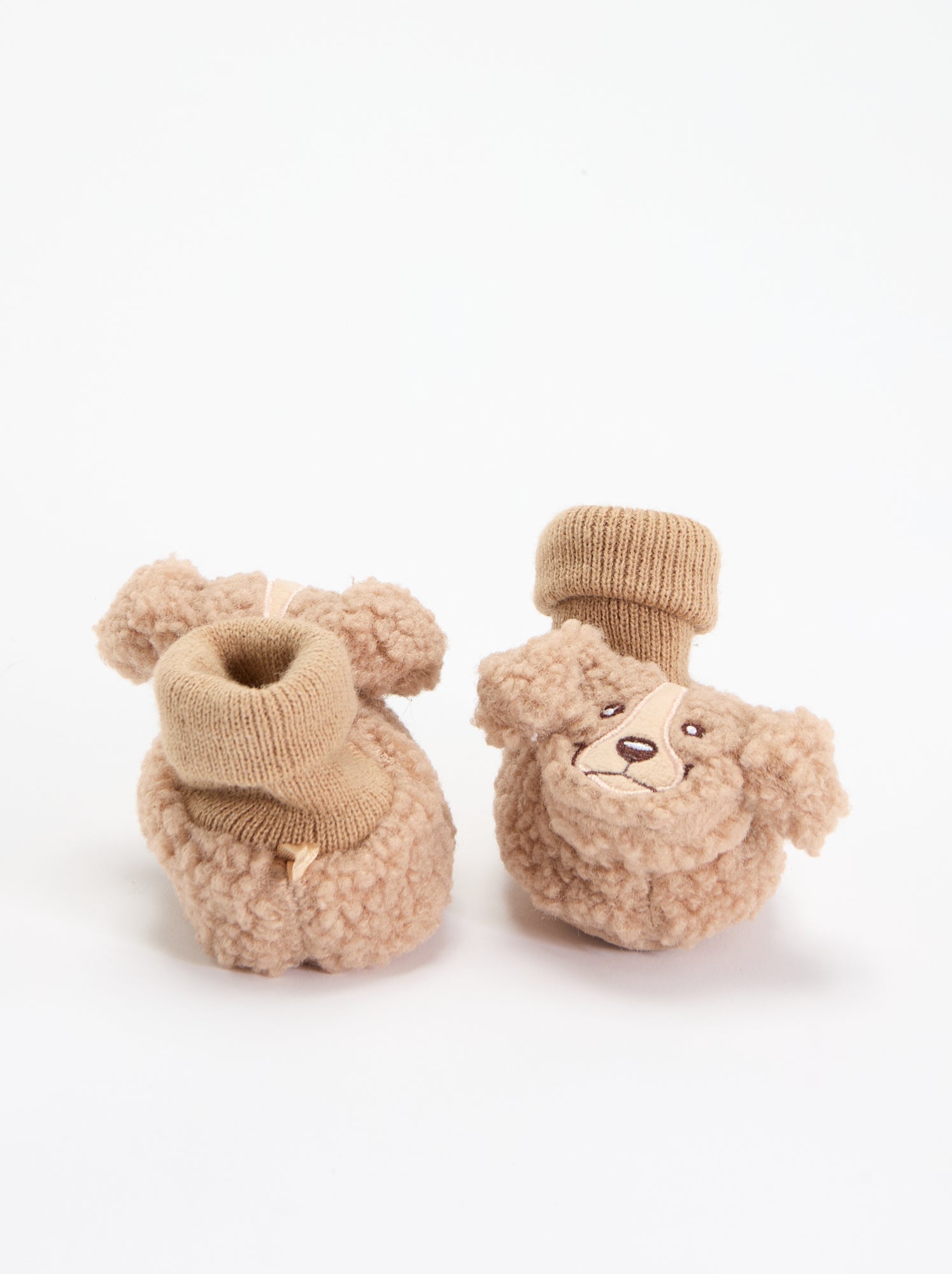 Chaussons effet moutonné avec tête d'animal - Beige