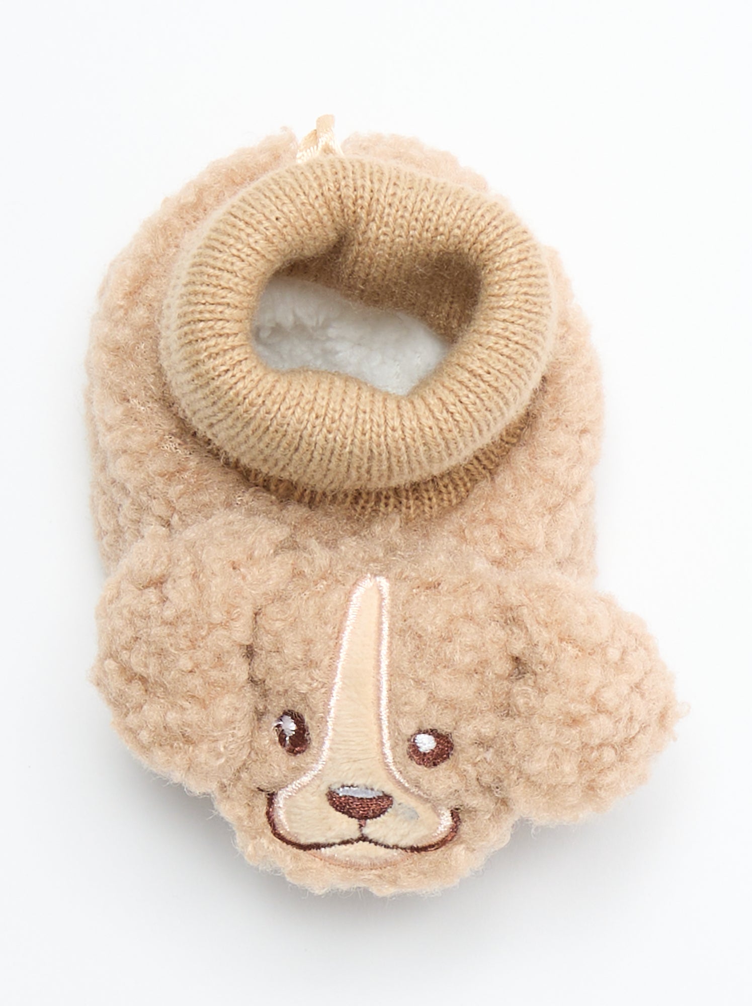 Chaussons effet moutonné avec tête d'animal - Beige
