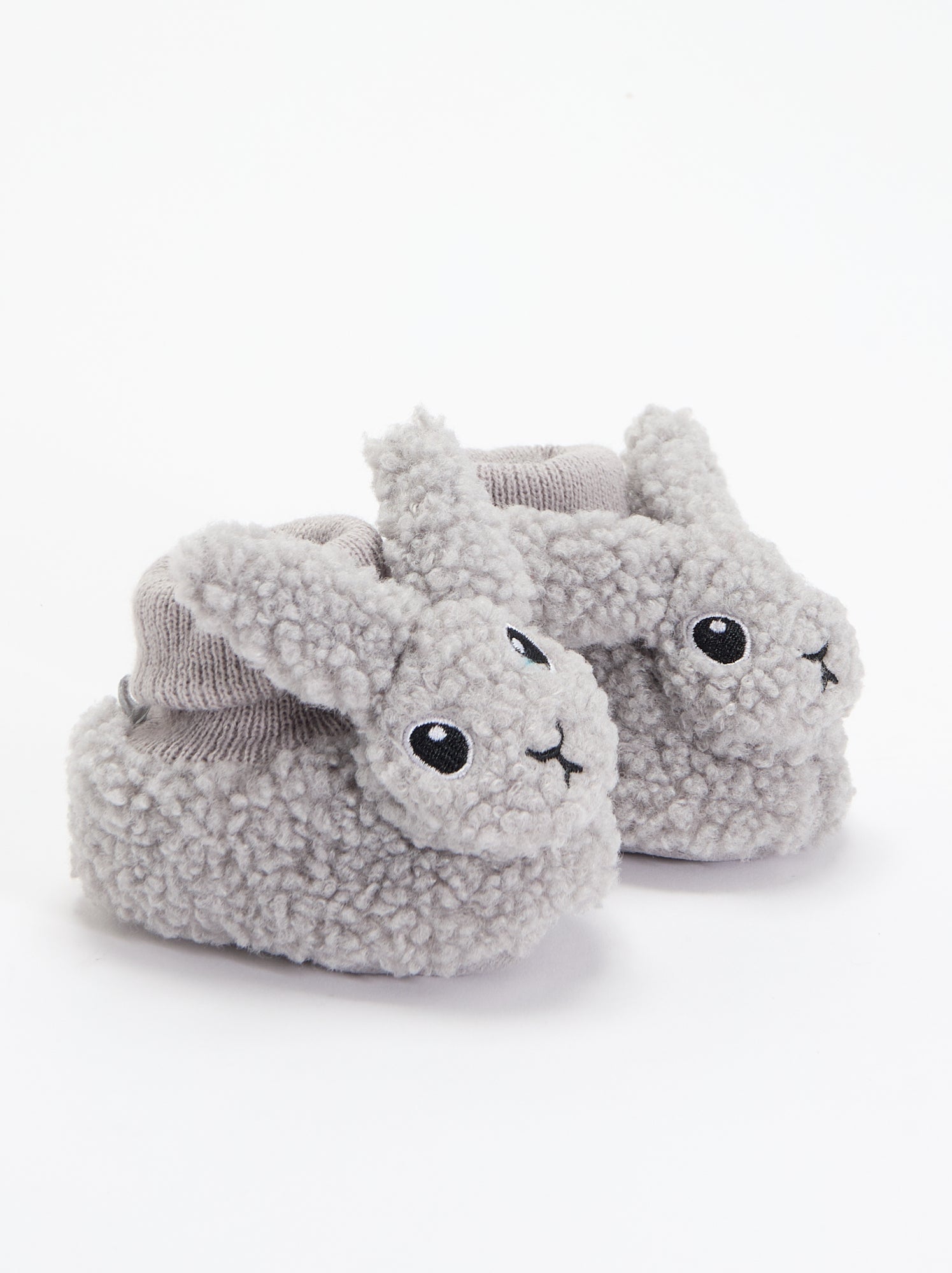 Chaussons effet moutonné avec tête d'animal - Gris
