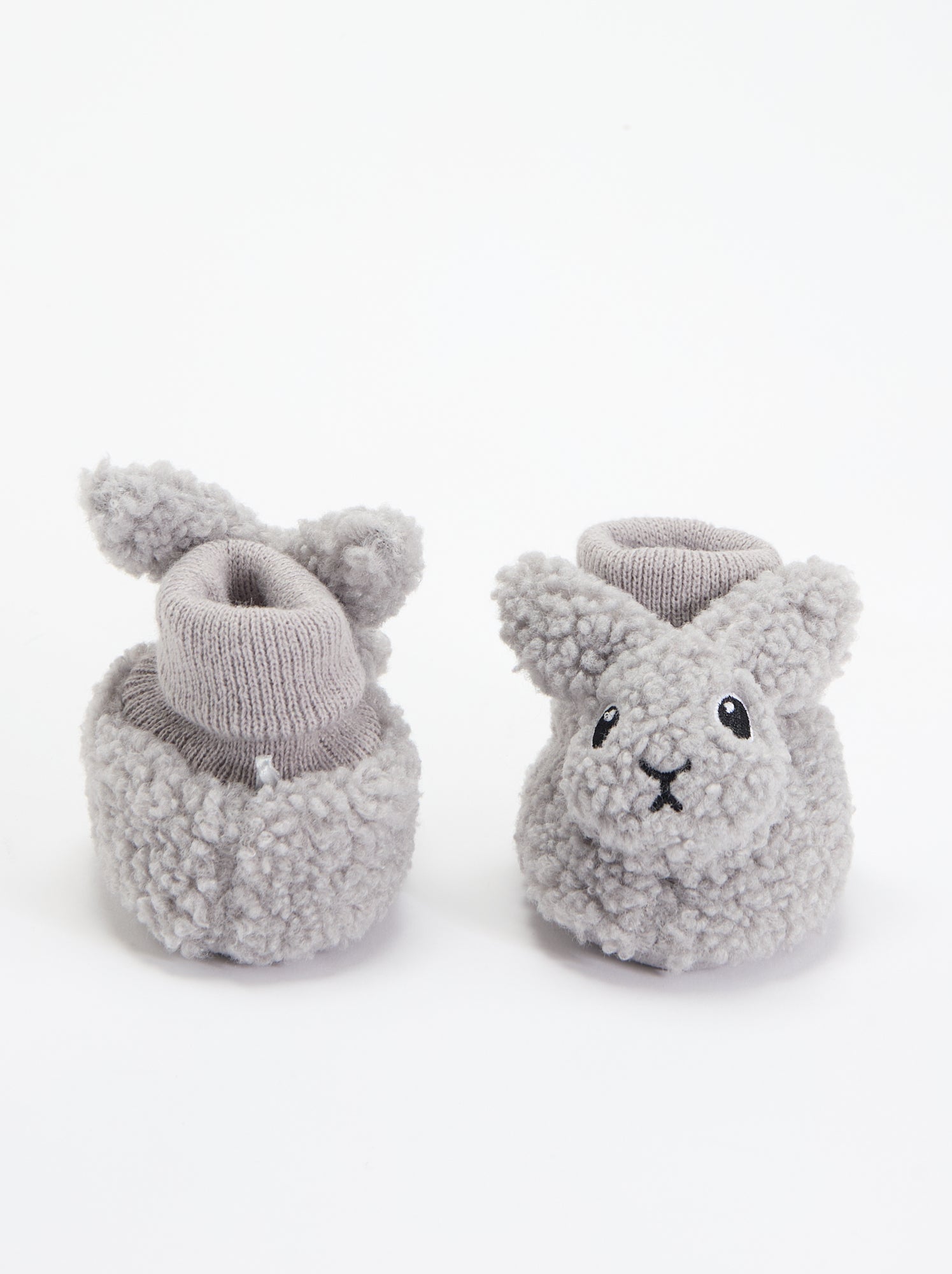 Chaussons effet moutonné avec tête d'animal - Gris