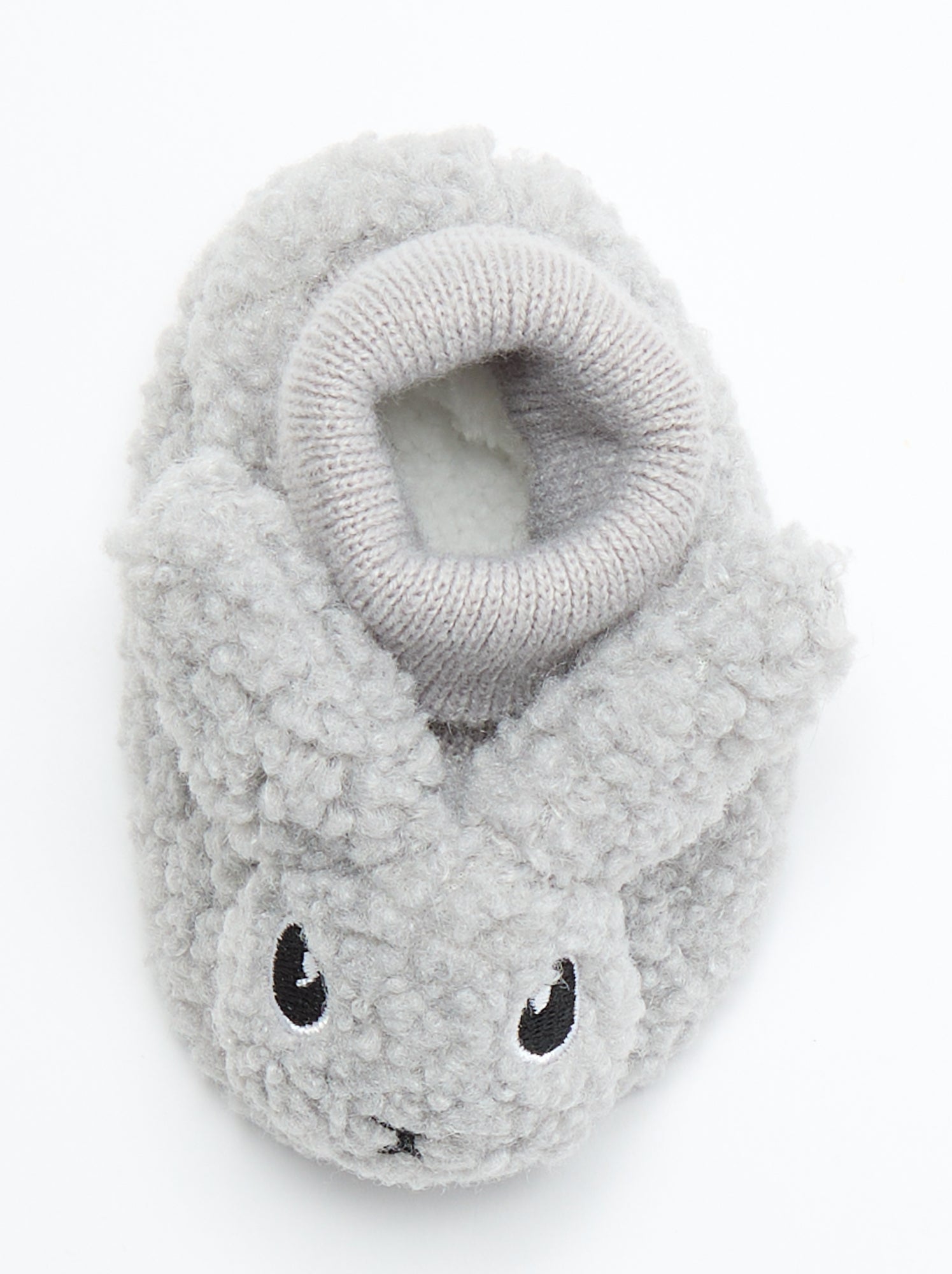 Chaussons effet moutonné avec tête d'animal - Gris