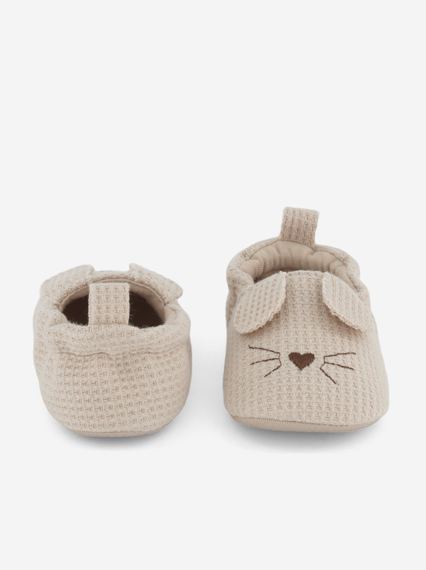 Chaussons en gaze de coton + oreilles animaux - Beige
