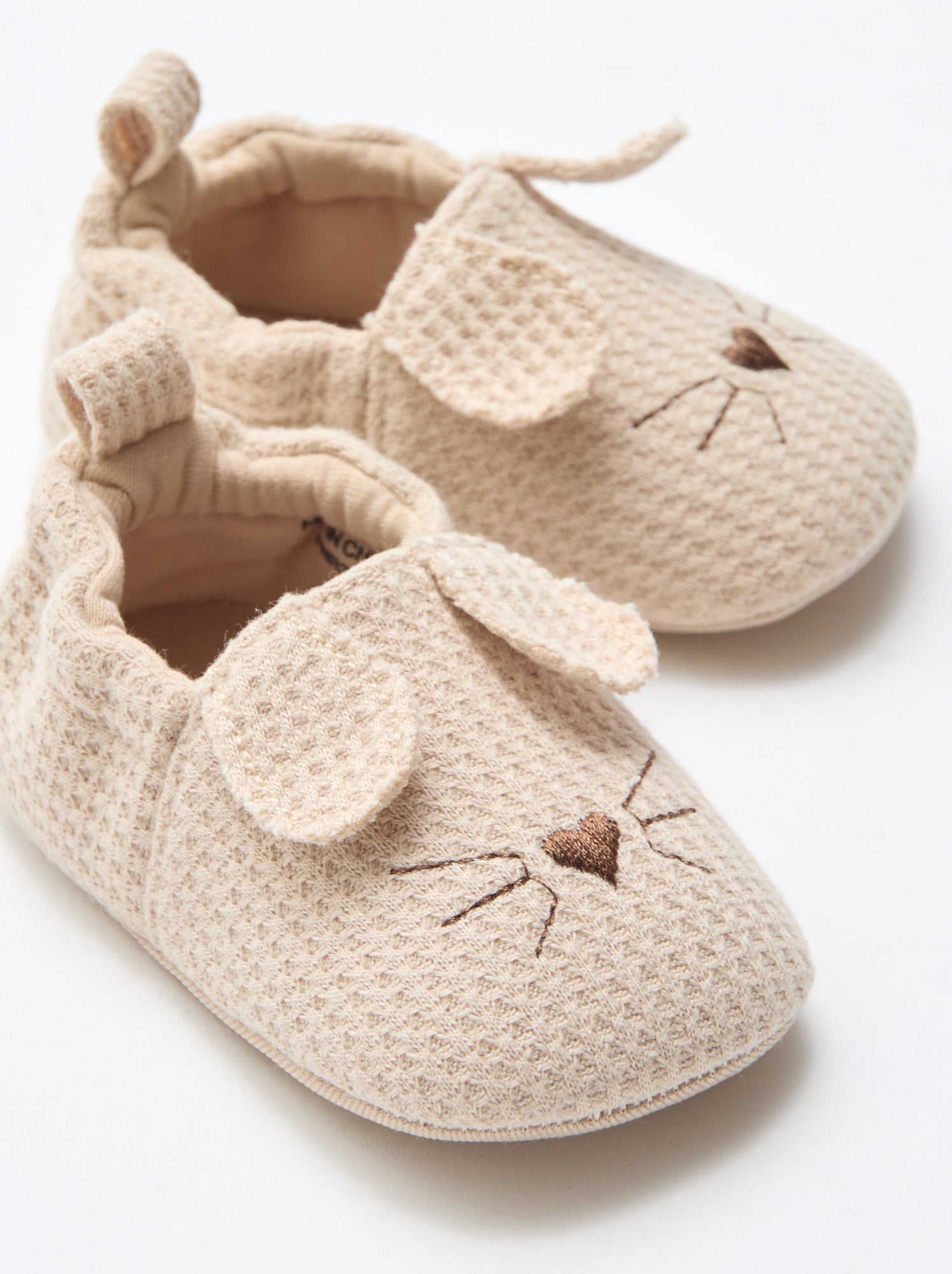 Chaussons en gaze de coton + oreilles animaux - Beige
