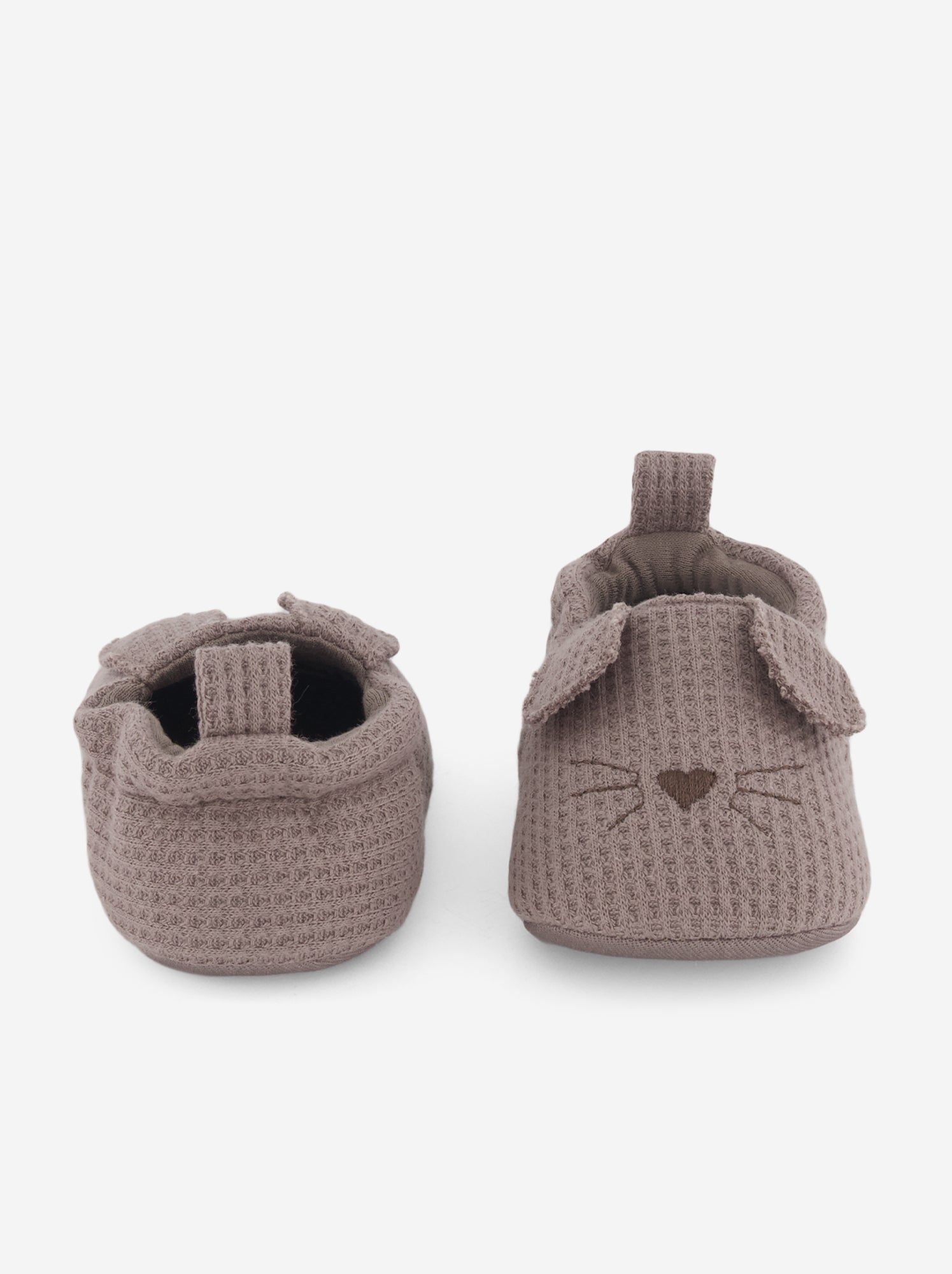 Chaussons en gaze de coton + oreilles animaux - Marron