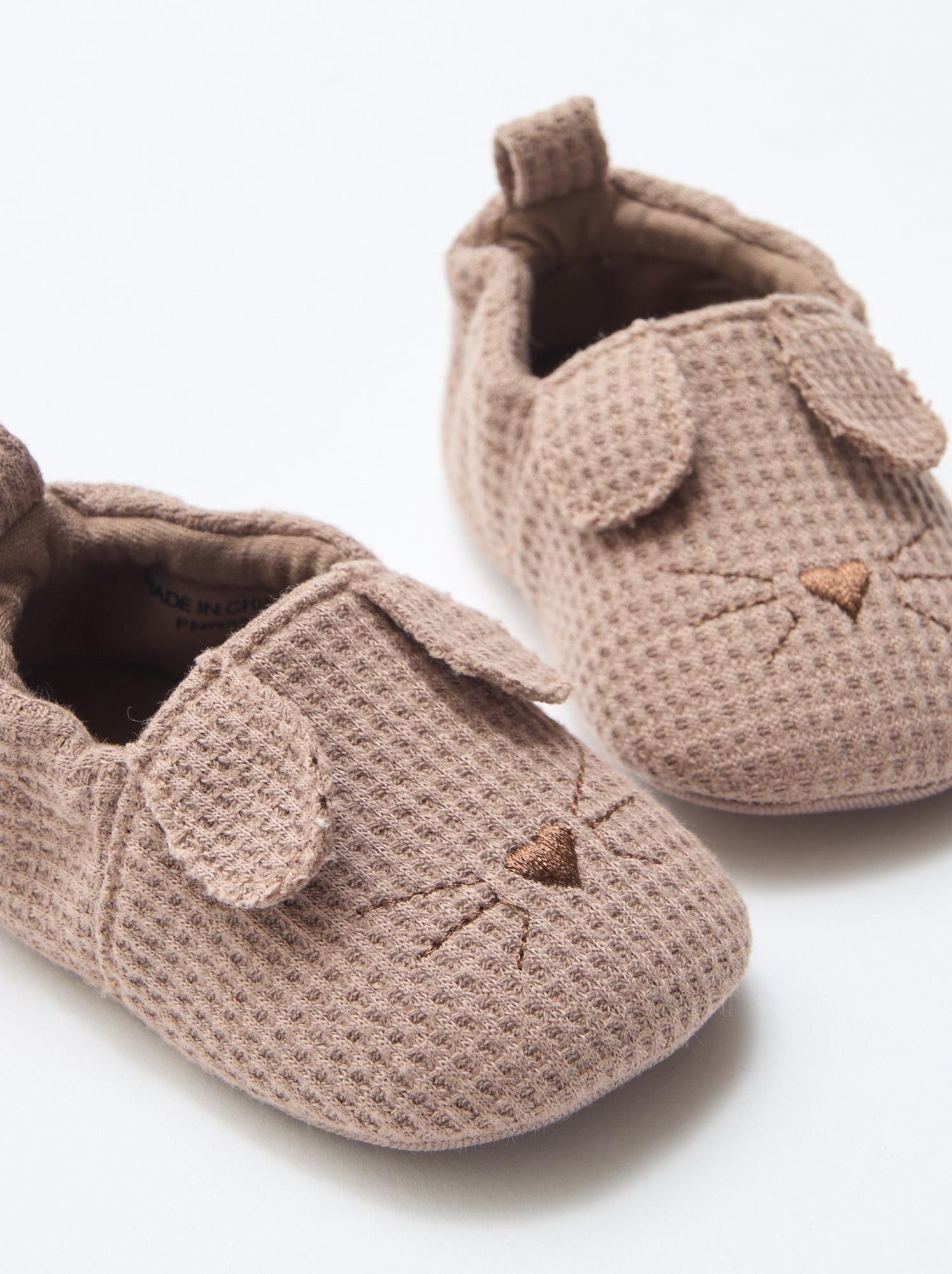 Chaussons en gaze de coton + oreilles animaux - Marron