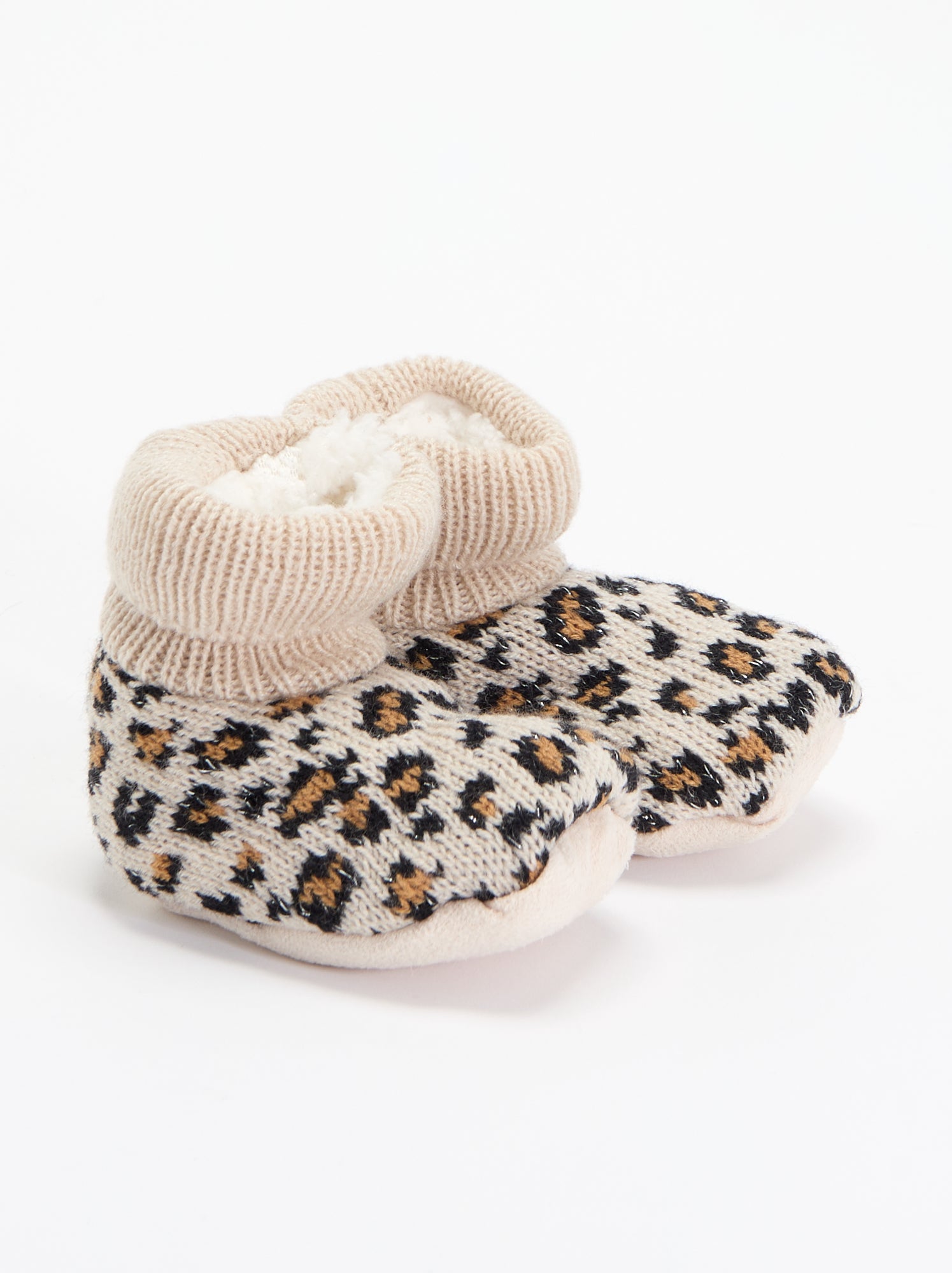 Chaussons fourrés à motif - Beige