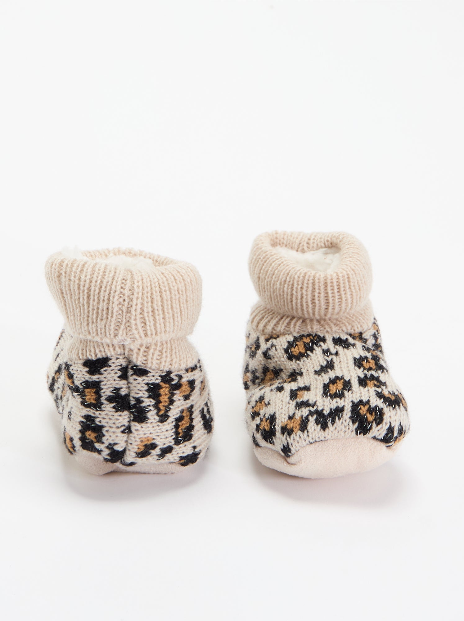 Chaussons fourrés à motif - Beige