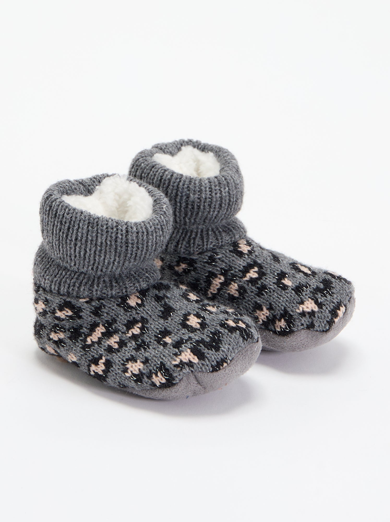 Chaussons fourrés à motif - Gris