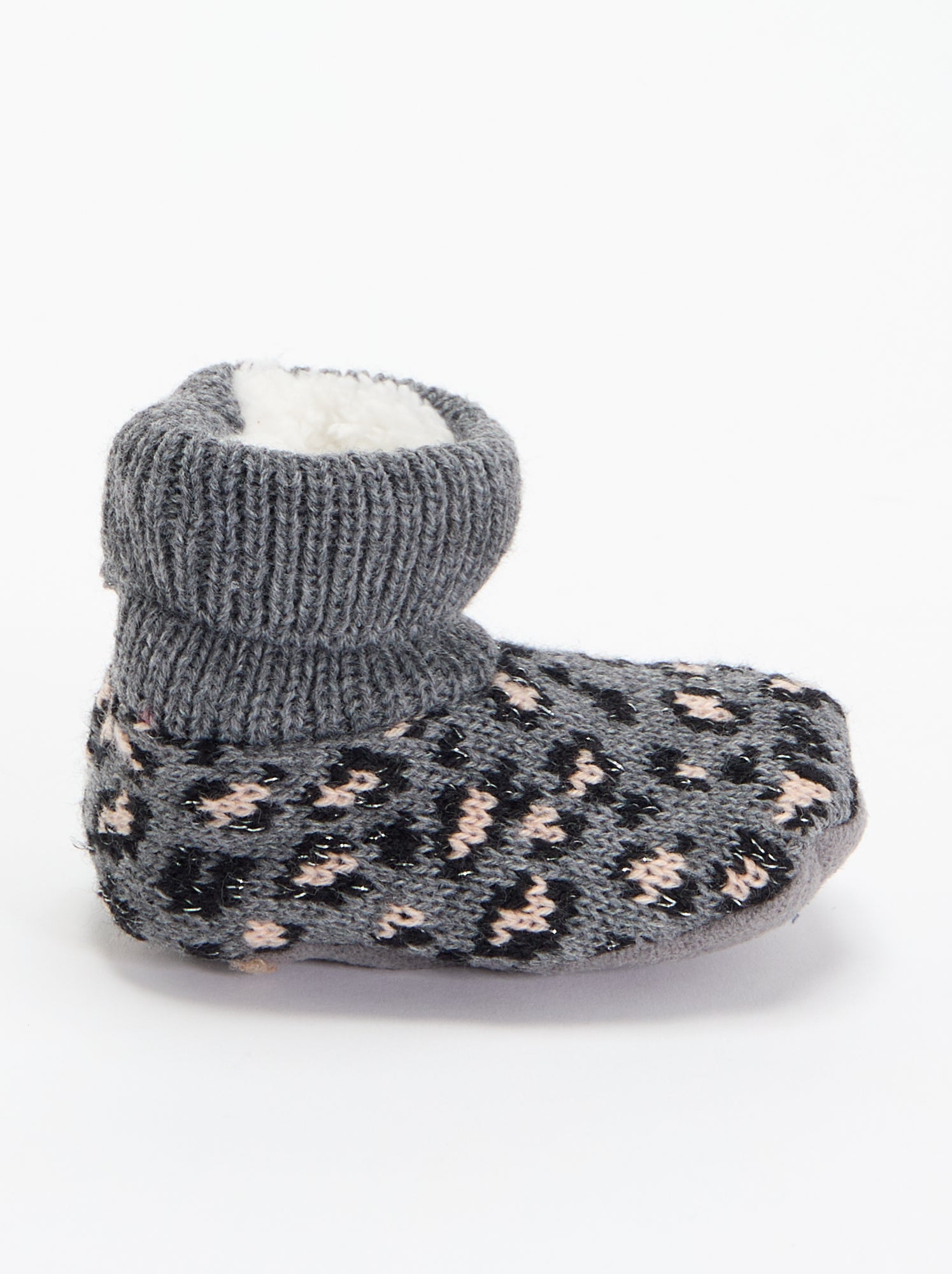 Chaussons fourrés à motif - Gris