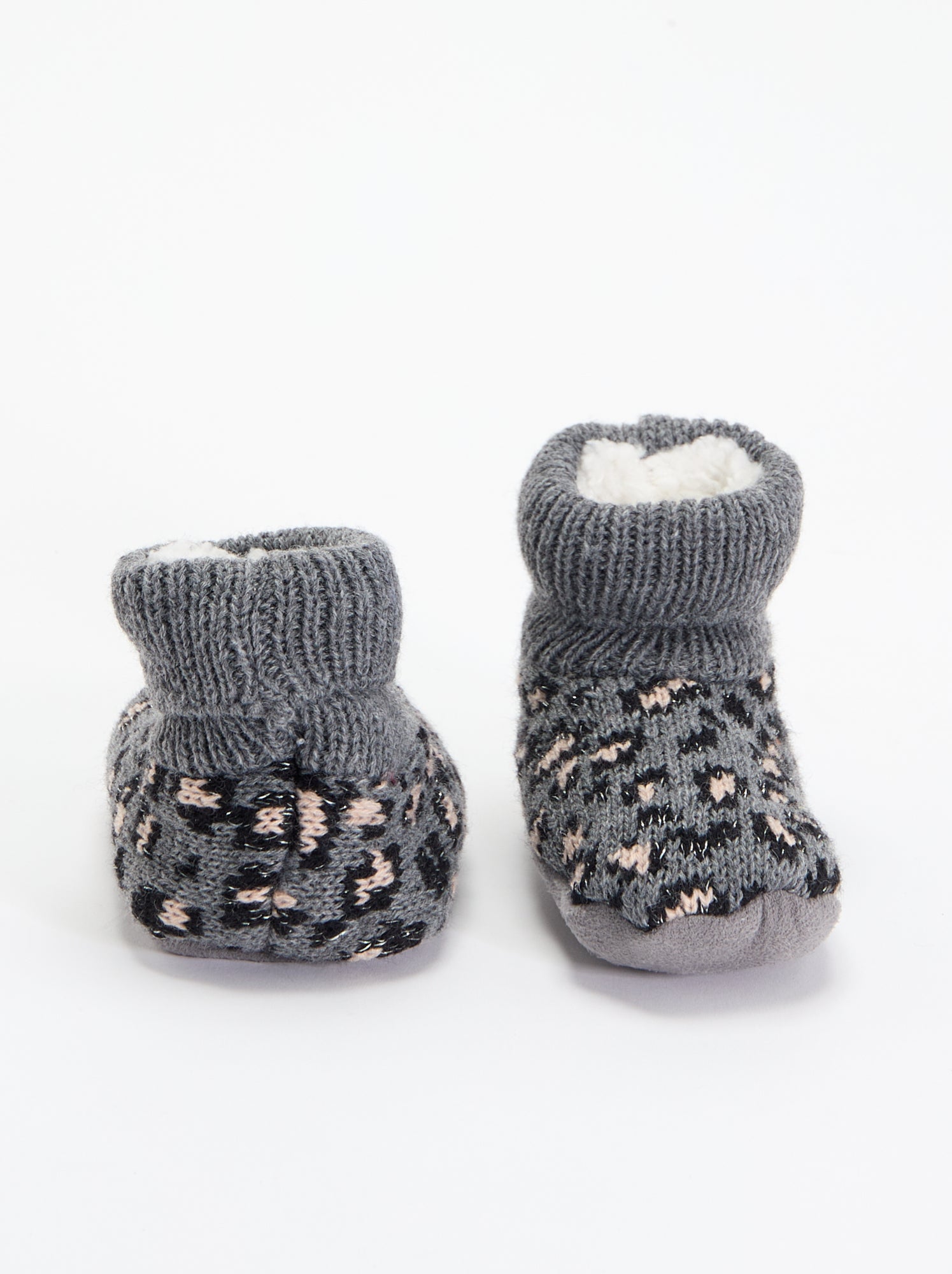 Chaussons fourrés à motif - Gris