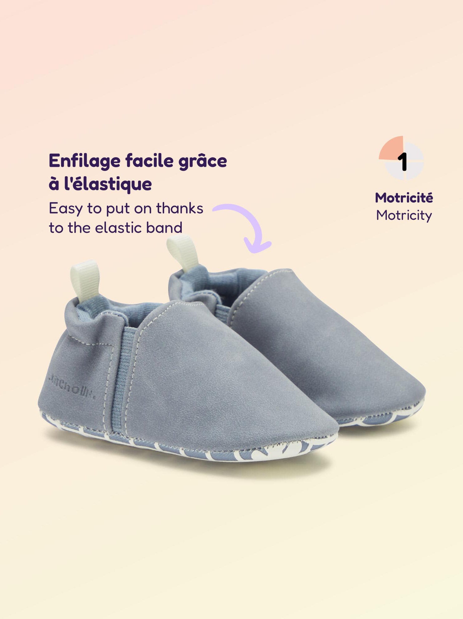 Chaussons motricité 1 'se retourner' - Kitchoun - Bleu