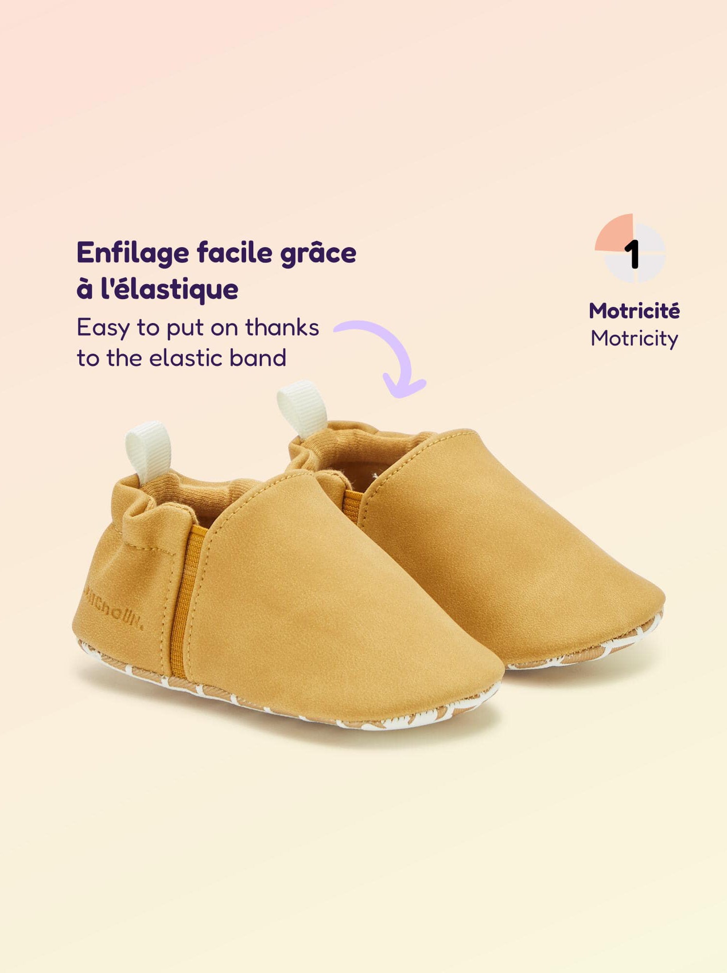 Chaussons motricité 1 'se retourner' - Kitchoun - Jaune