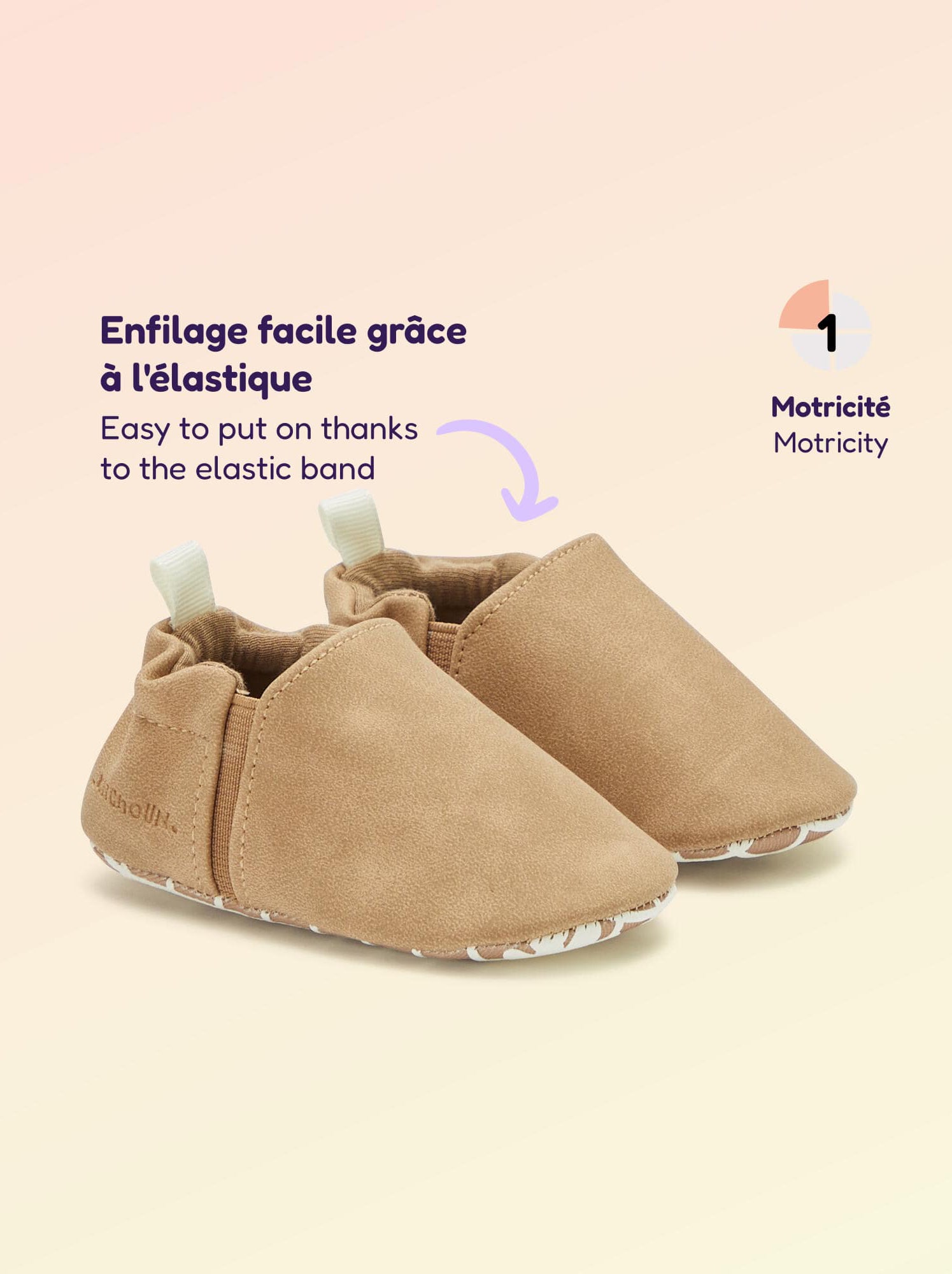 Chaussons motricité 1 'se retourner' - Kitchoun - Marron