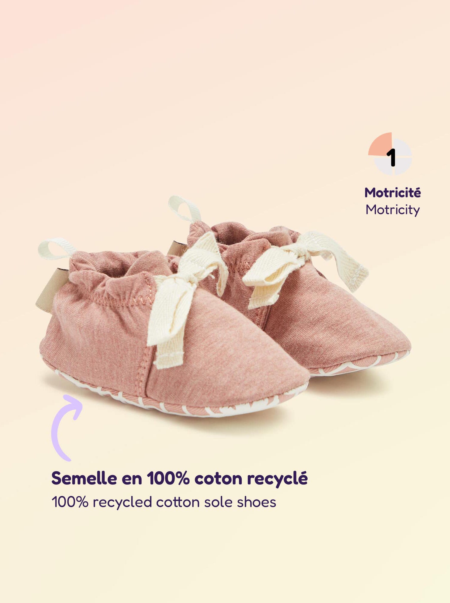 Chaussons motricité 1 'se retourner' - Kitchoun - Rose