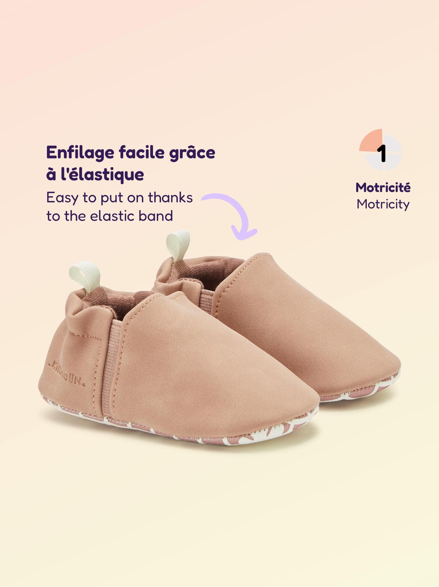 Chaussons motricité 1 'se retourner' - Kitchoun - Rose