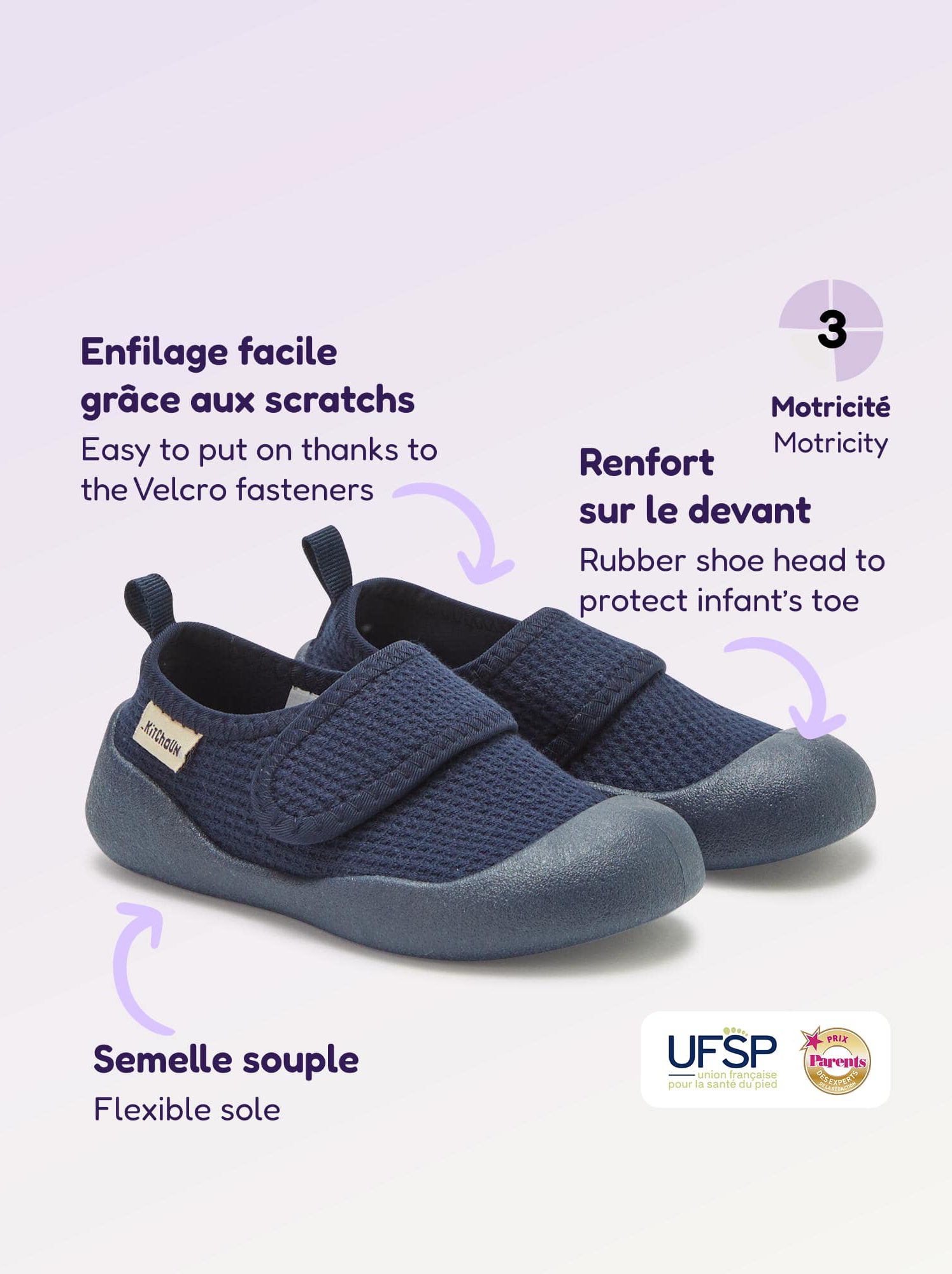 Chaussons motricité 3 '1ers pas' - Kitchoun - Bleu