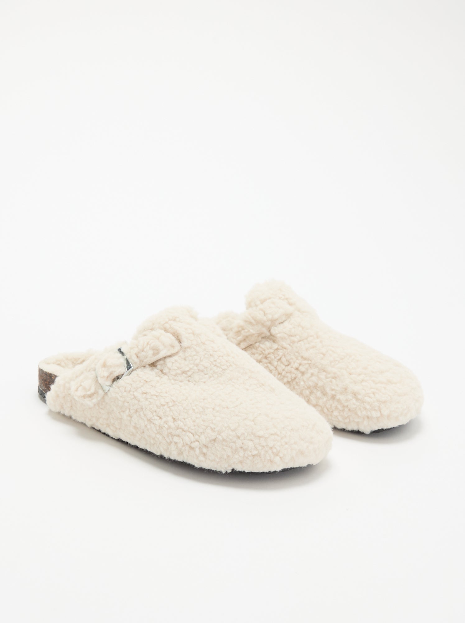 Chaussons mules effet moutonné avec bride - Blanc