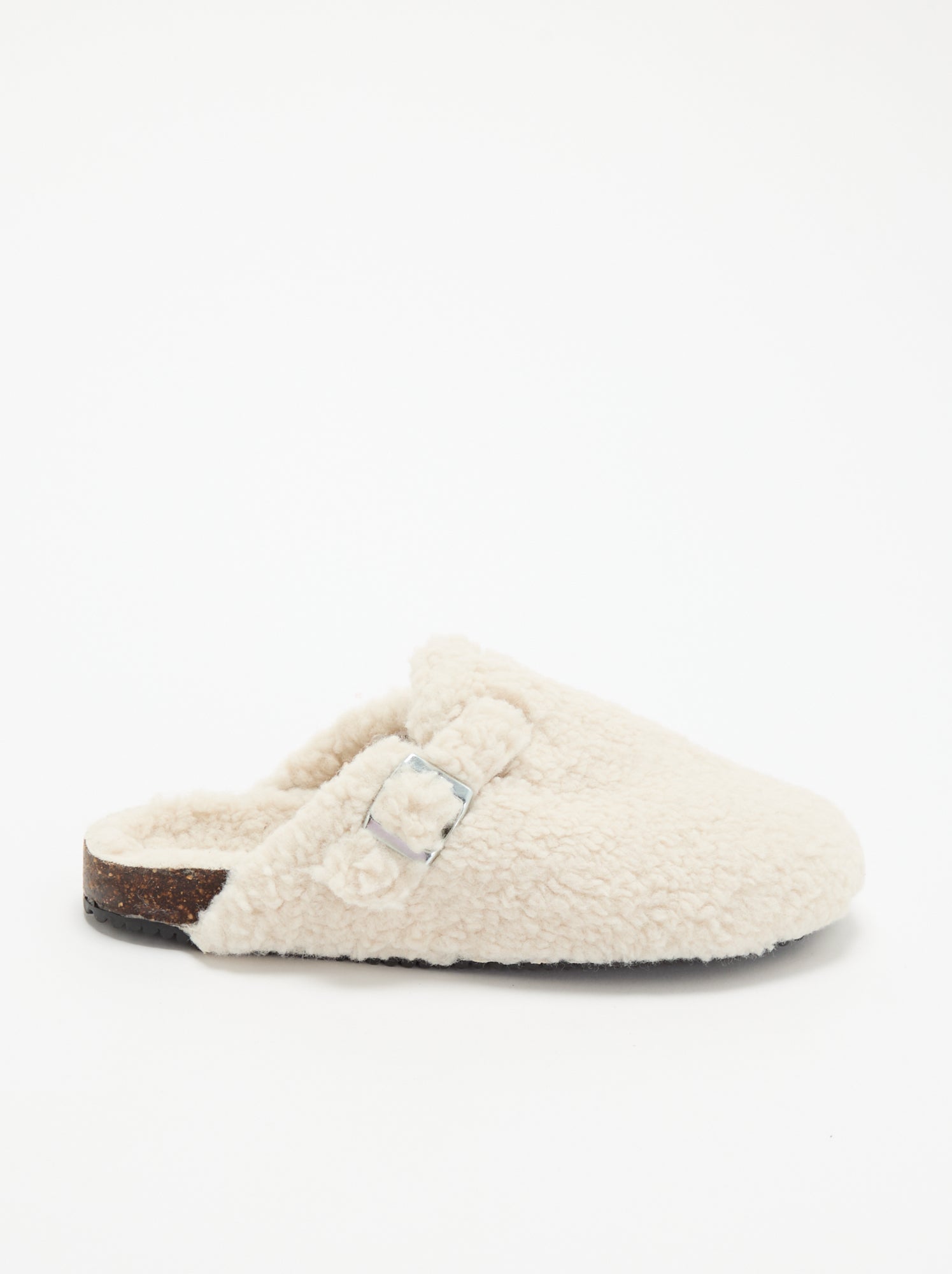 Chaussons mules effet moutonné avec bride - Blanc