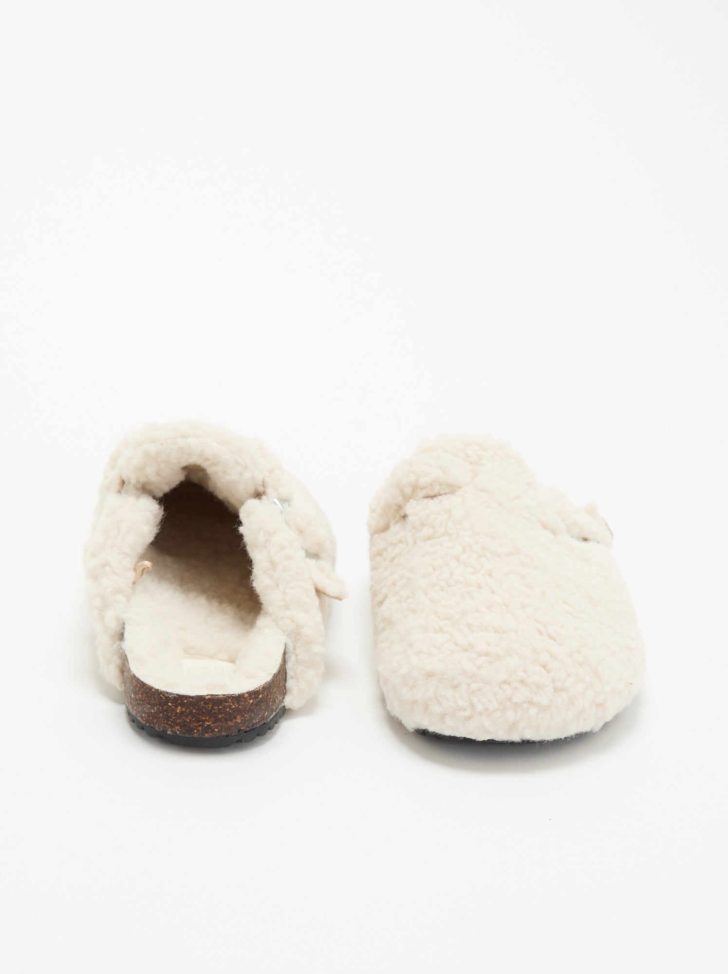 Chaussons mules effet moutonné avec bride - Blanc