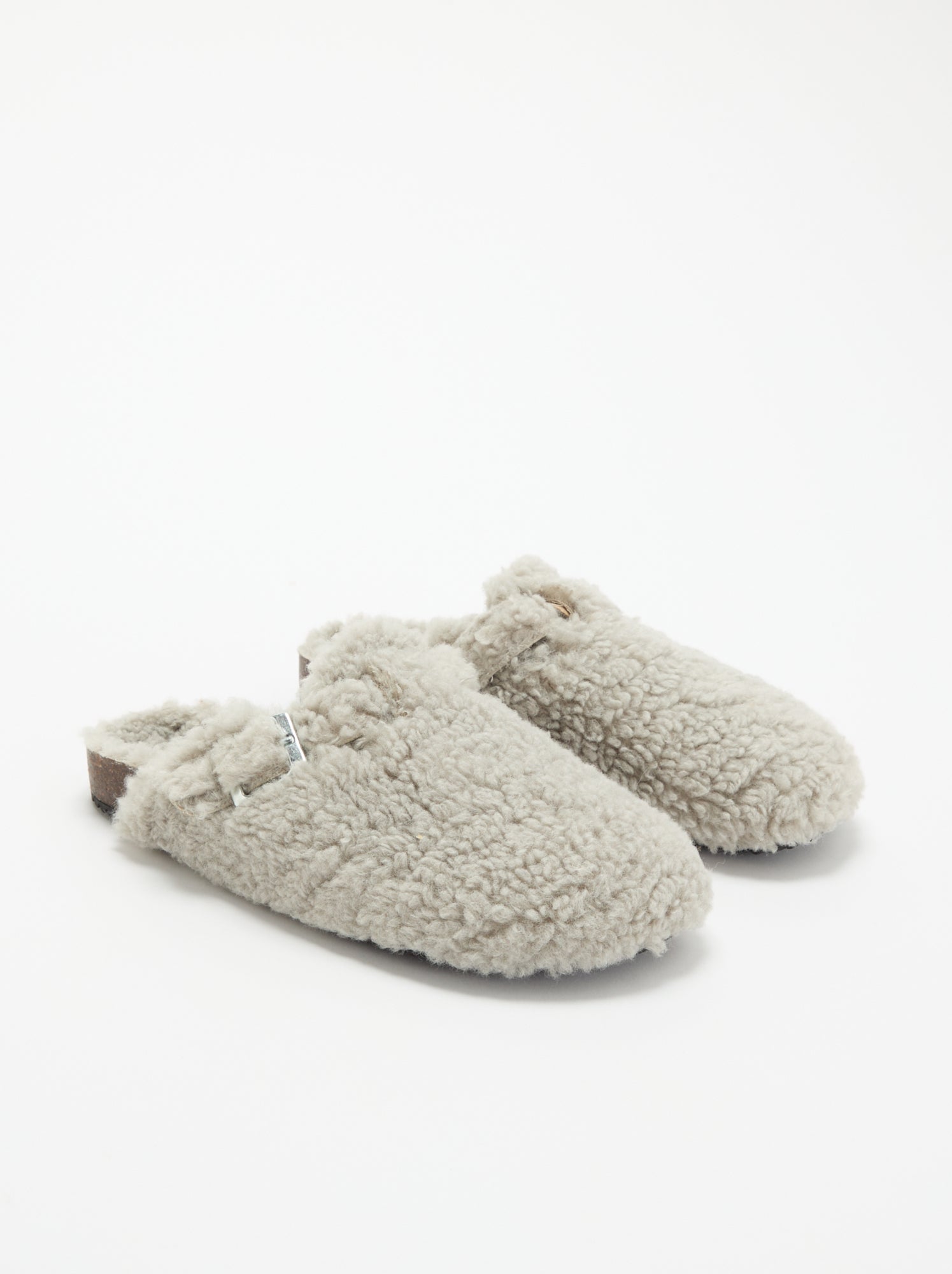 Chaussons mules effet moutonné avec bride - Gris
