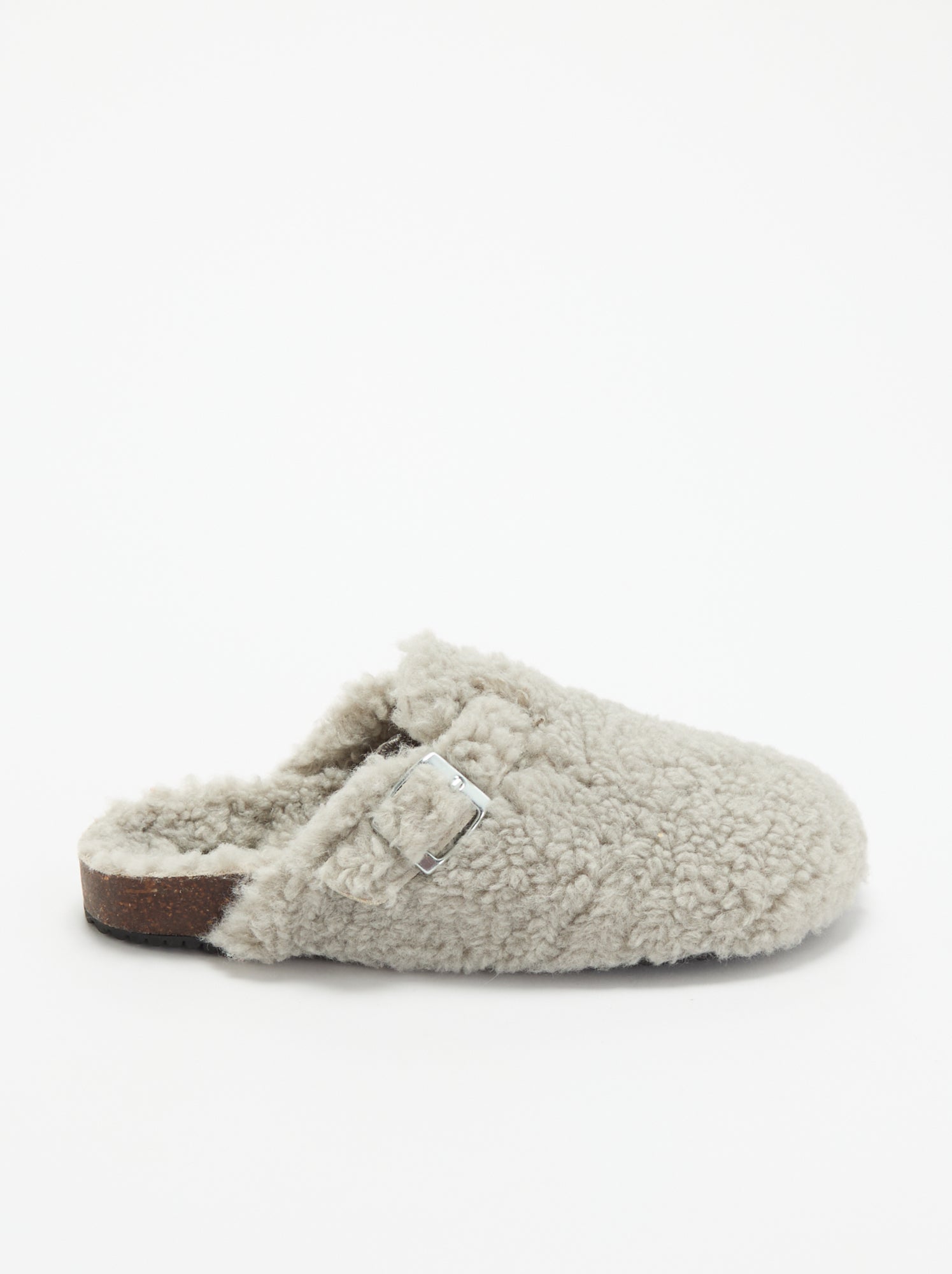 Chaussons mules effet moutonné avec bride - Gris