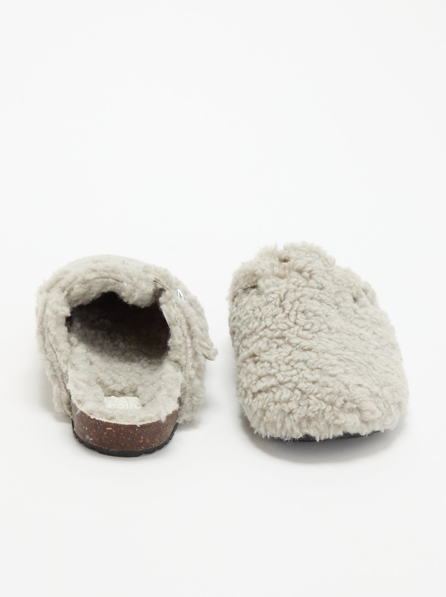 Chaussons mules effet moutonné avec bride - Gris