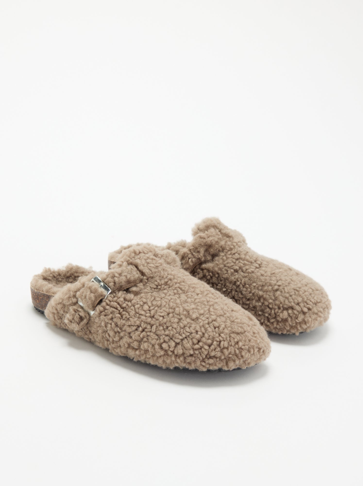 Chaussons mules effet moutonné avec bride - Marron