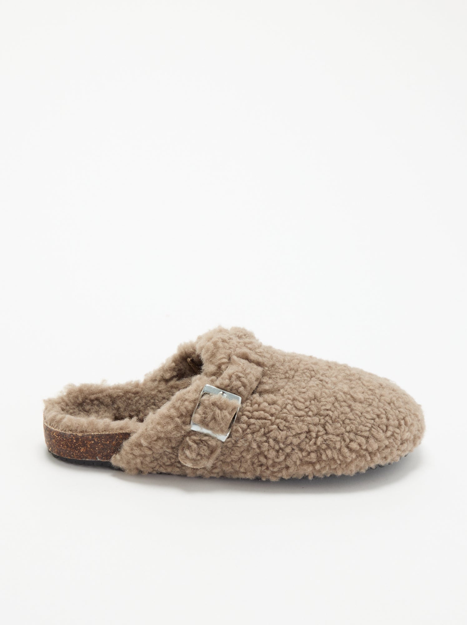 Chaussons mules effet moutonné avec bride - Marron
