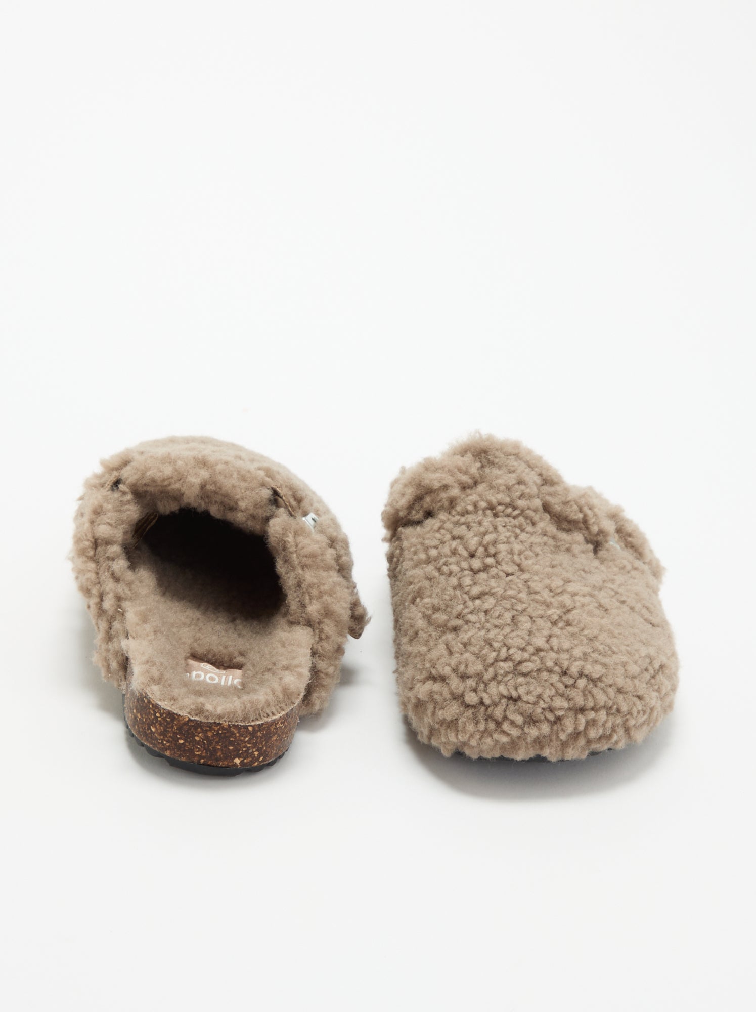 Chaussons mules effet moutonné avec bride - Marron