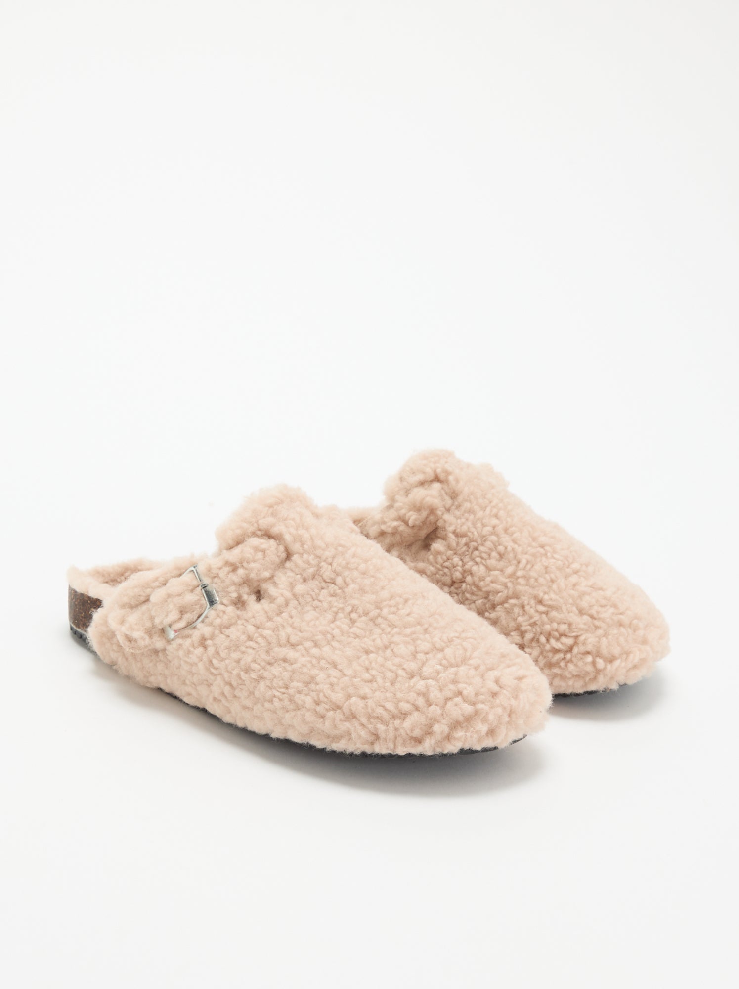Chaussons mules effet moutonné avec bride - Rose