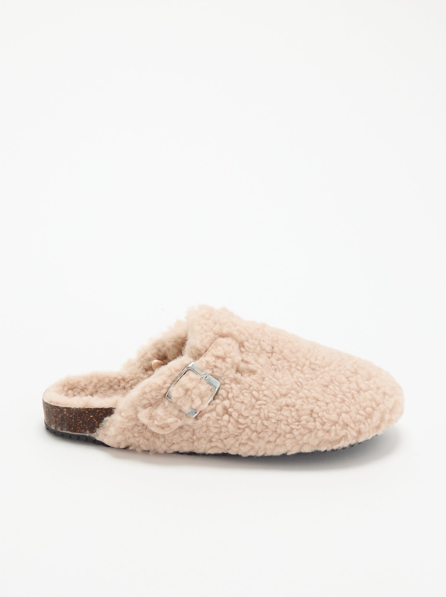Chaussons mules effet moutonné avec bride - Rose