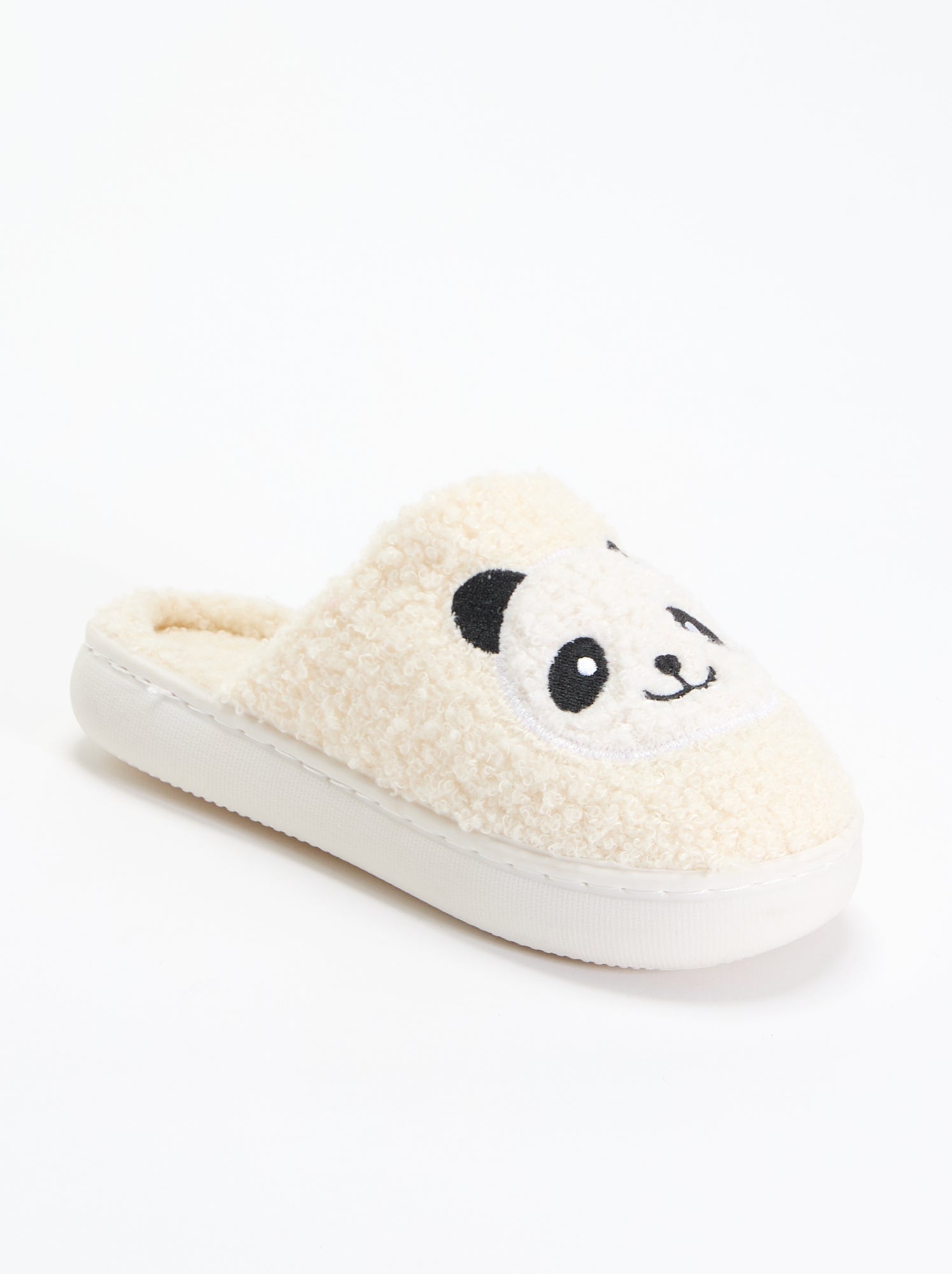 Chaussons mules en maille bouclette - Blanc