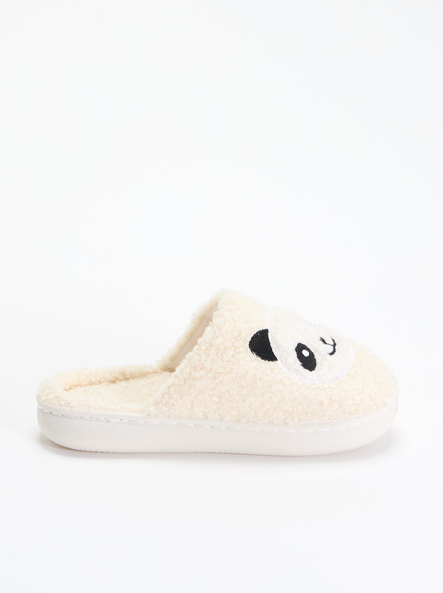 Chaussons mules en maille bouclette - Blanc