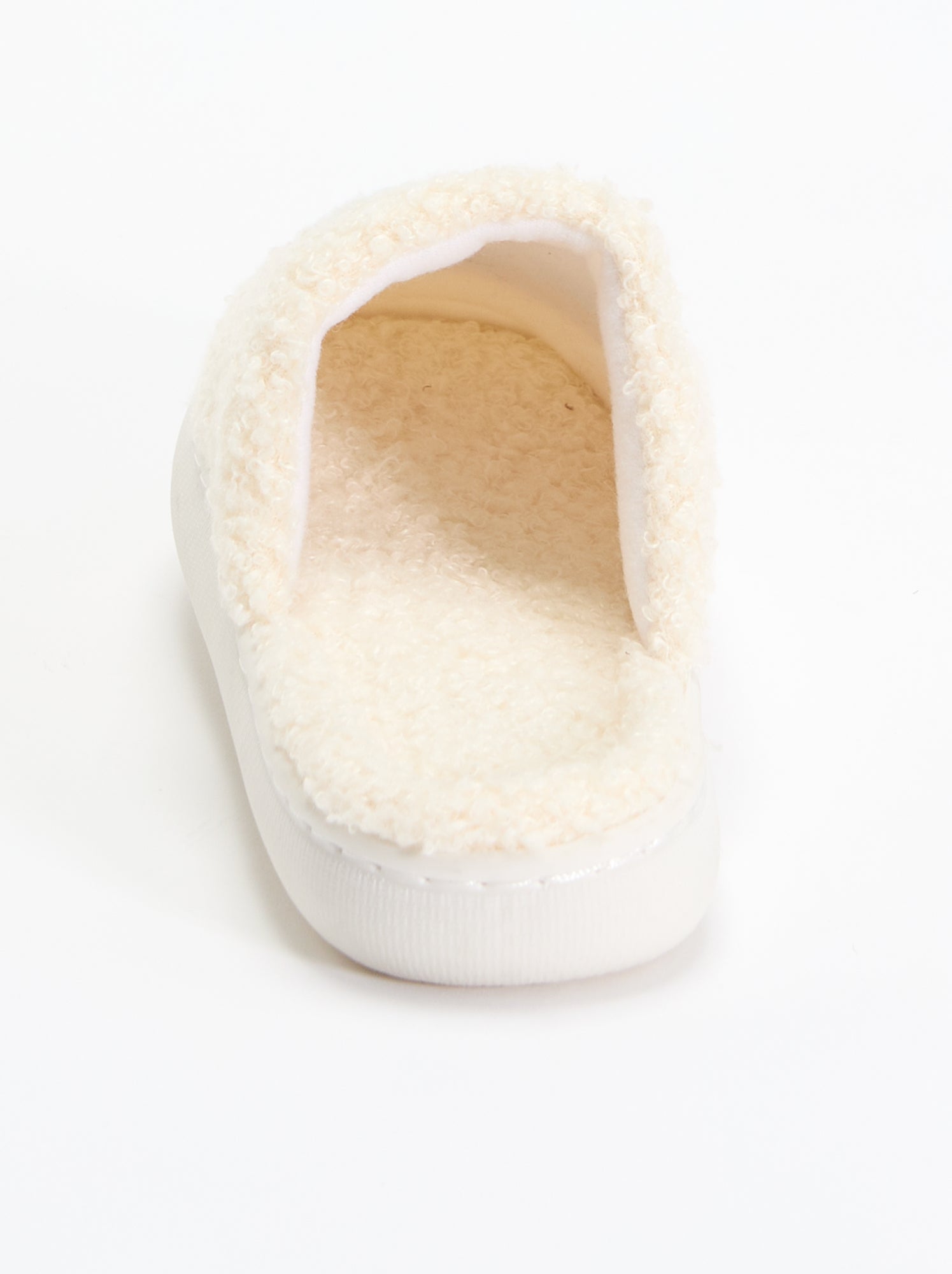 Chaussons mules en maille bouclette - Blanc