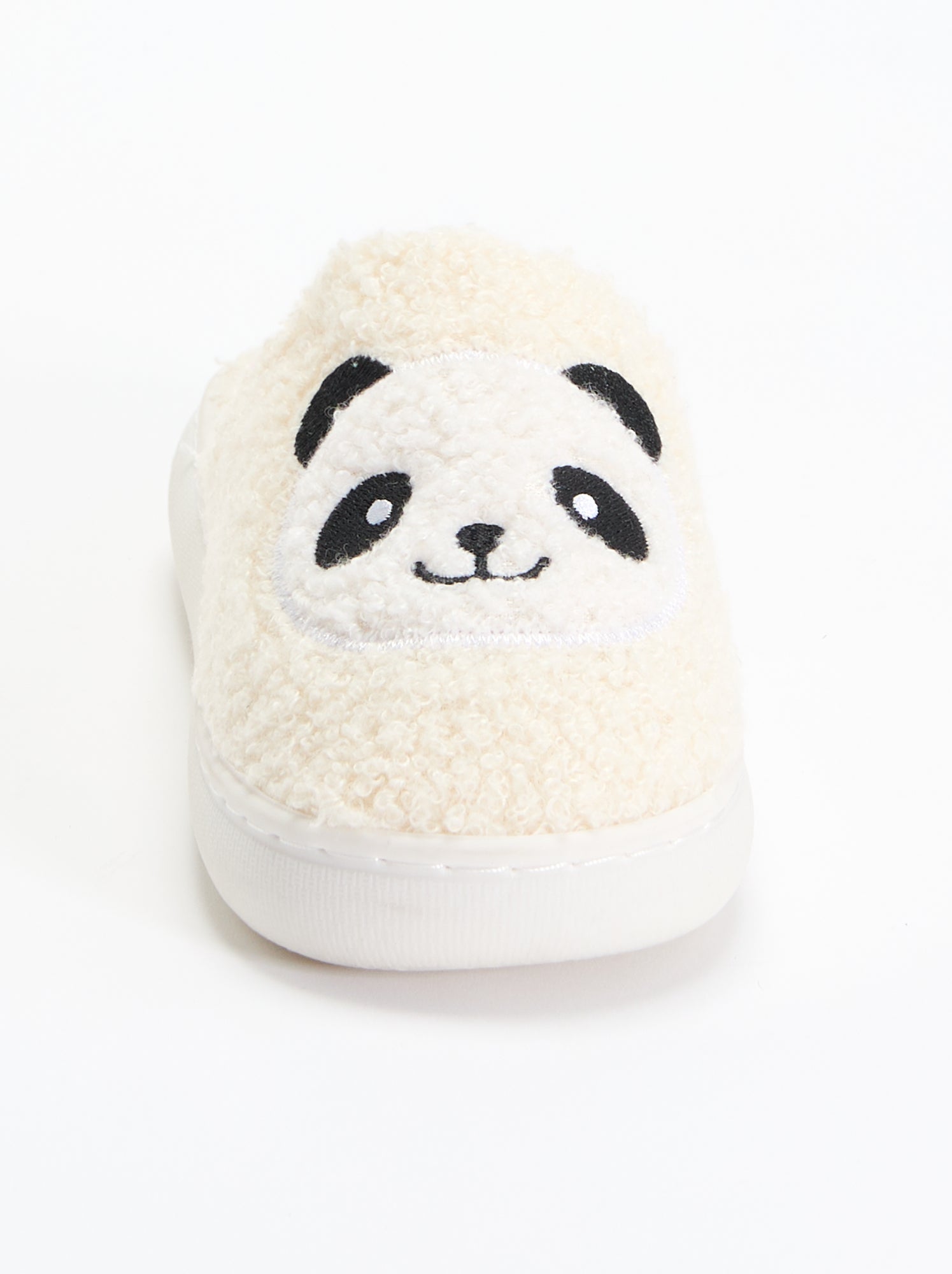 Chaussons mules en maille bouclette - Blanc