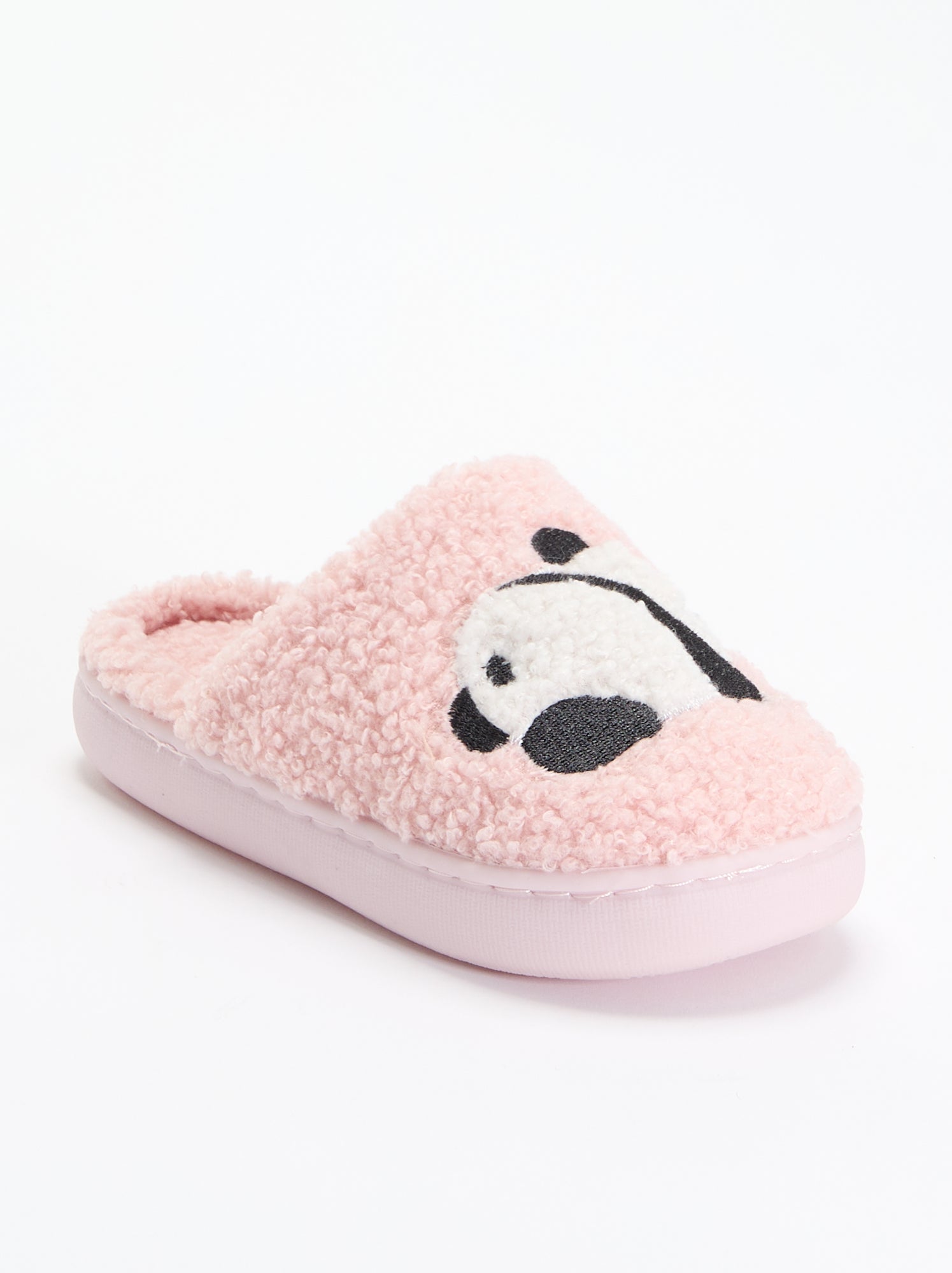 Chaussons mules en maille bouclette - Rose