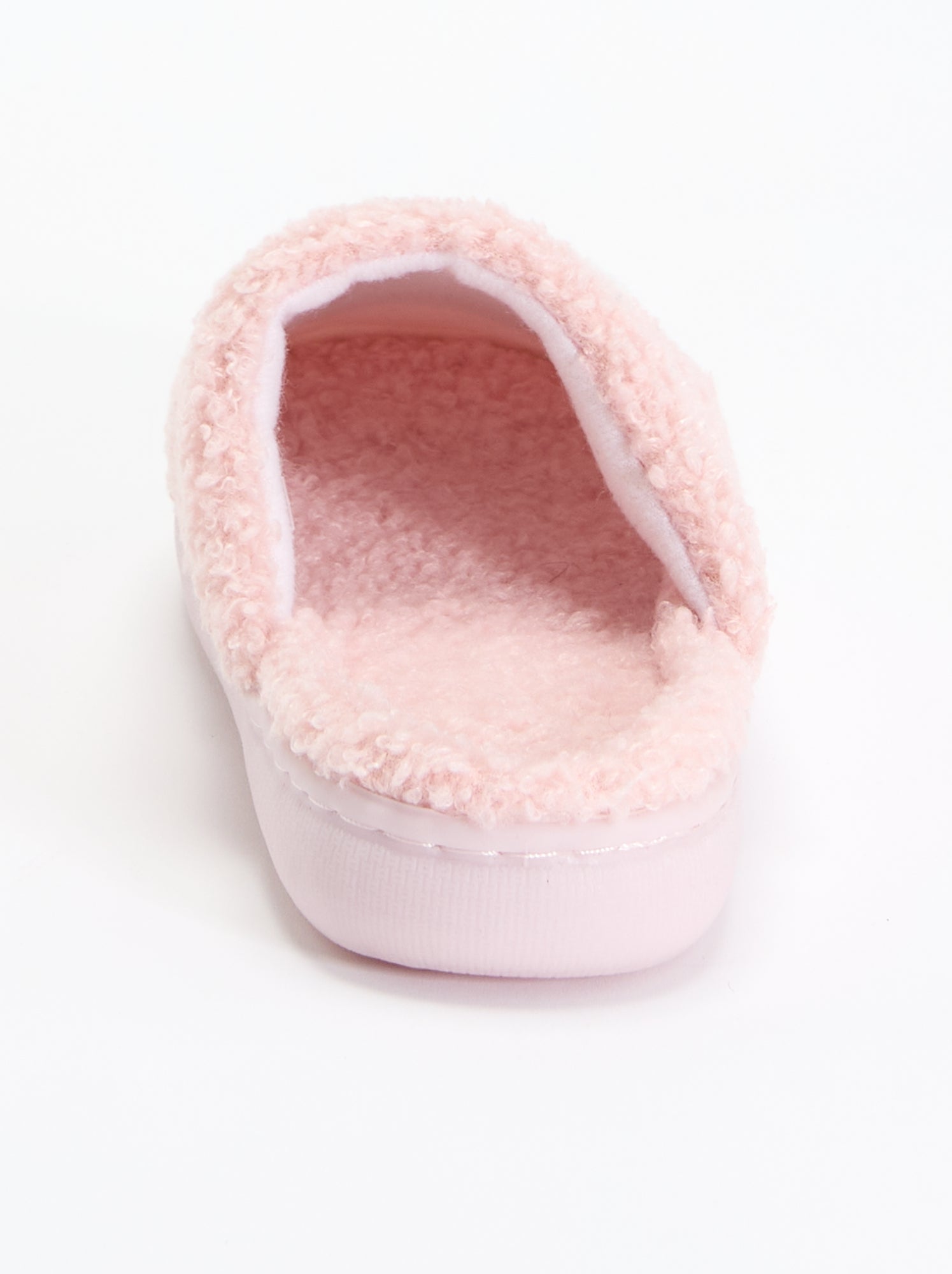 Chaussons mules en maille bouclette - Rose