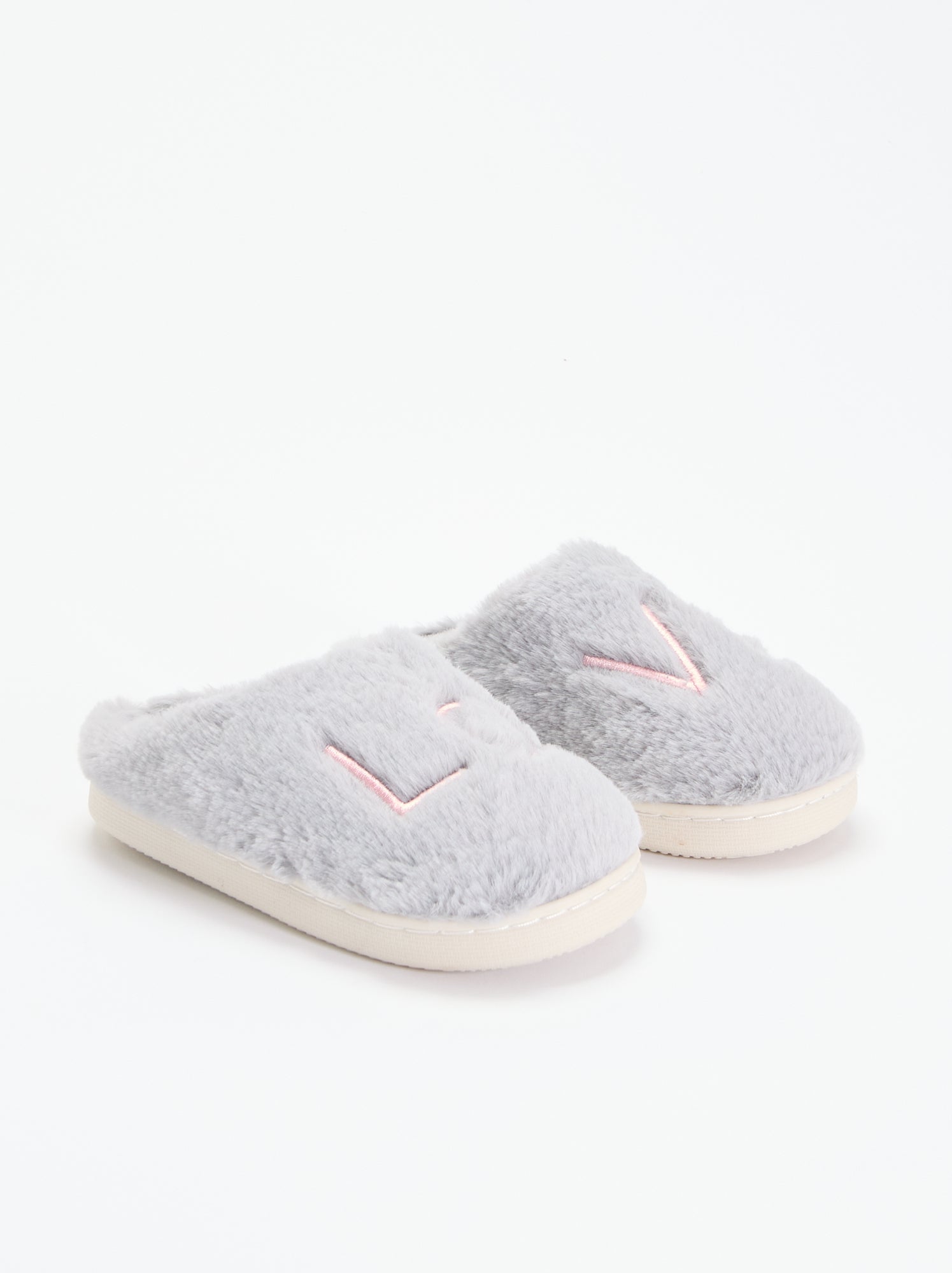 Chaussons mules en maille peluche - Gris
