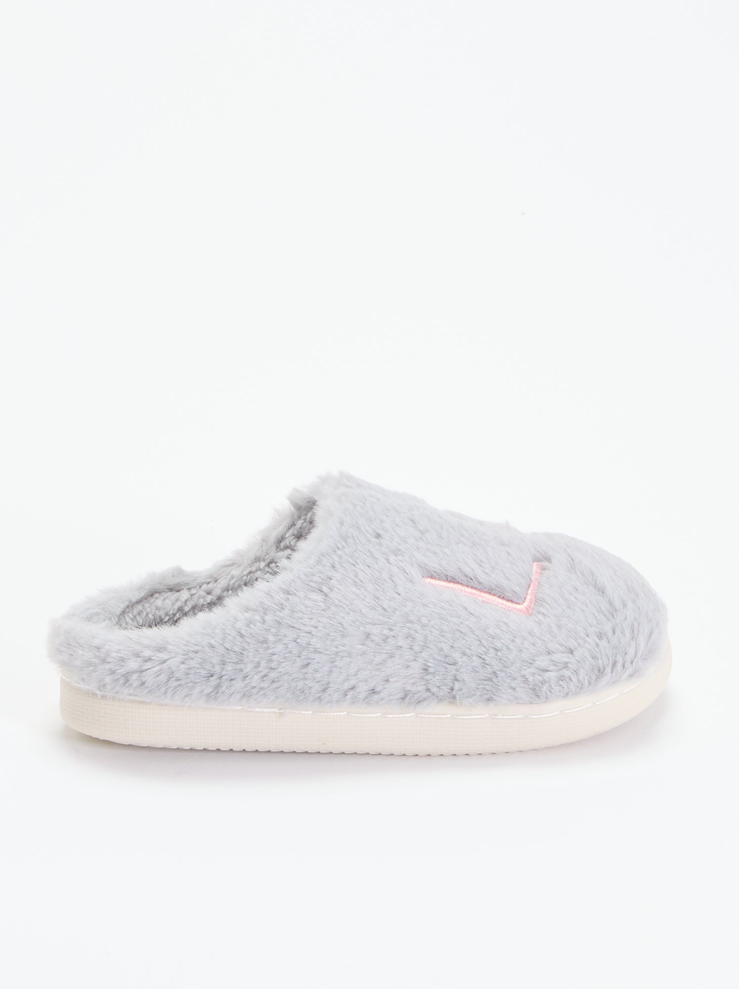 Chaussons mules en maille peluche - Gris