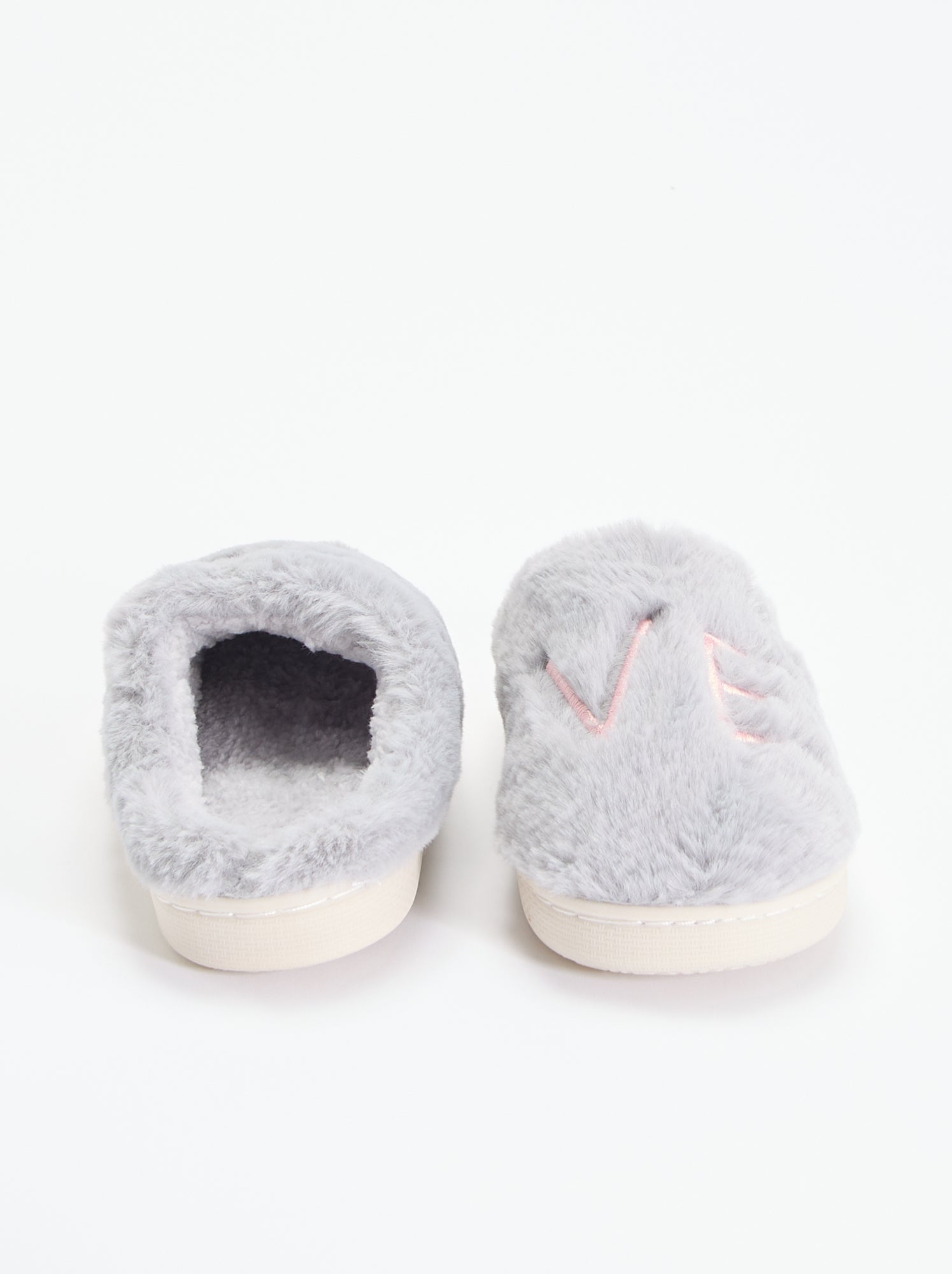 Chaussons mules en maille peluche - Gris