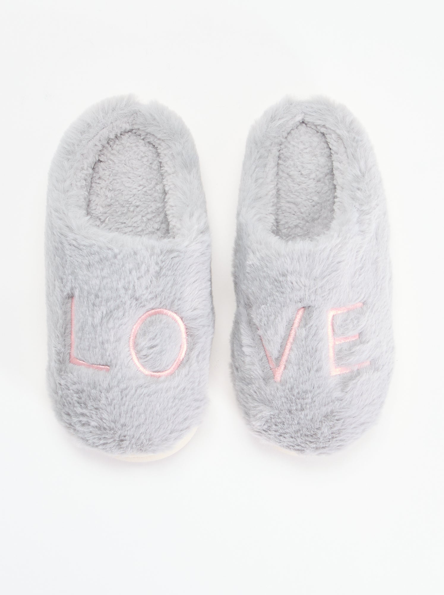Chaussons mules en maille peluche - Gris