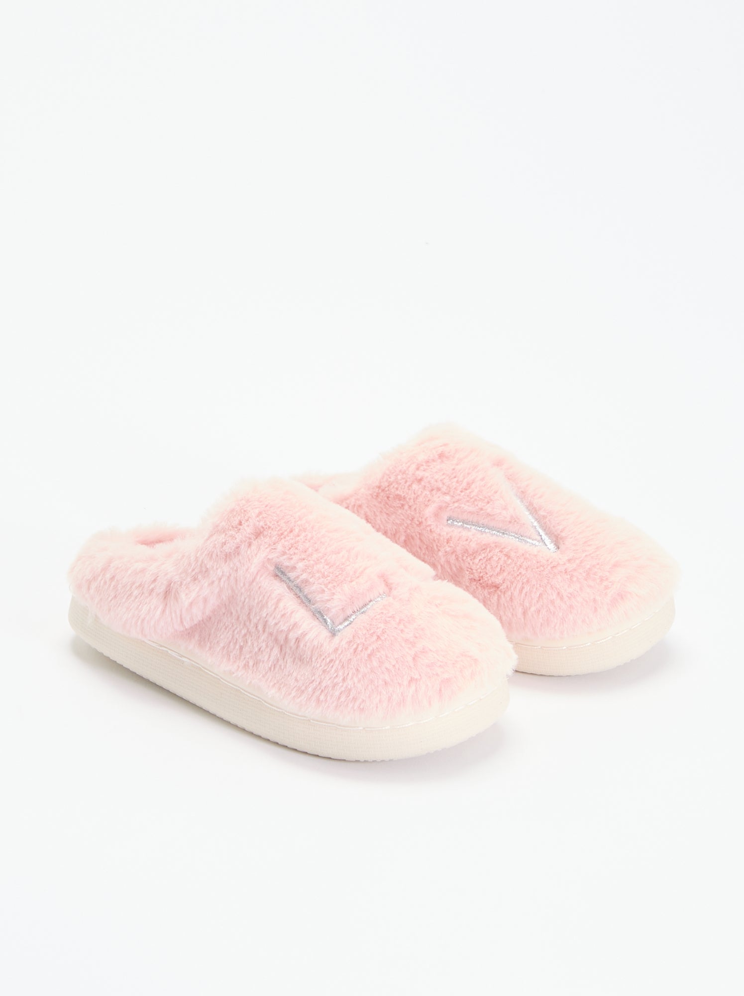 Chaussons mules en maille peluche - Rose