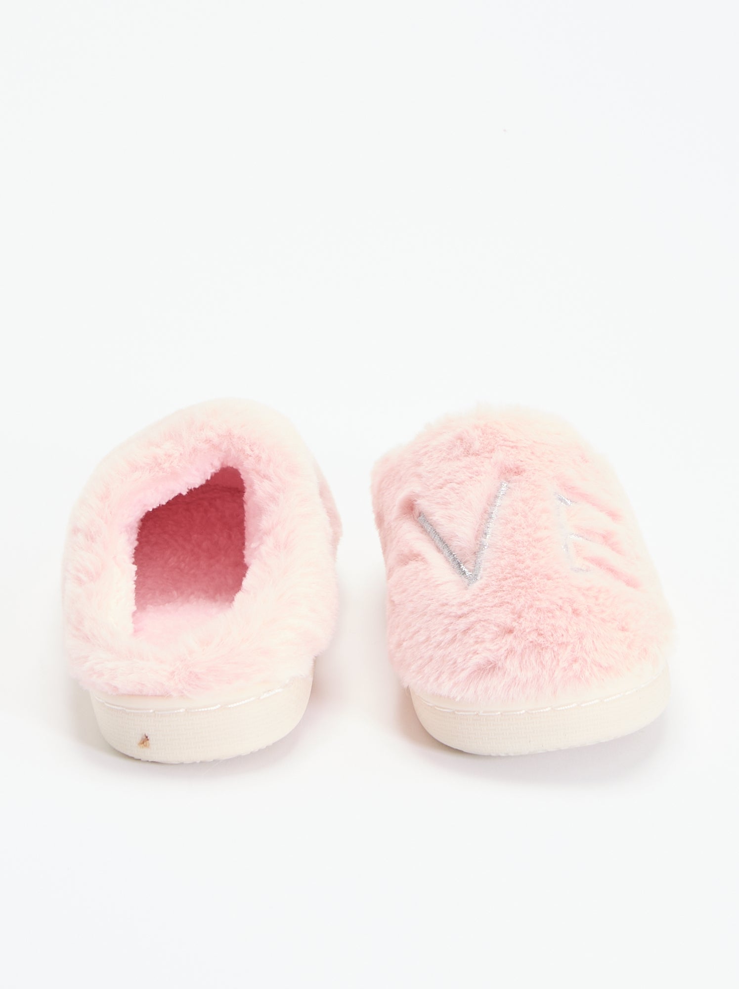 Chaussons mules en maille peluche - Rose