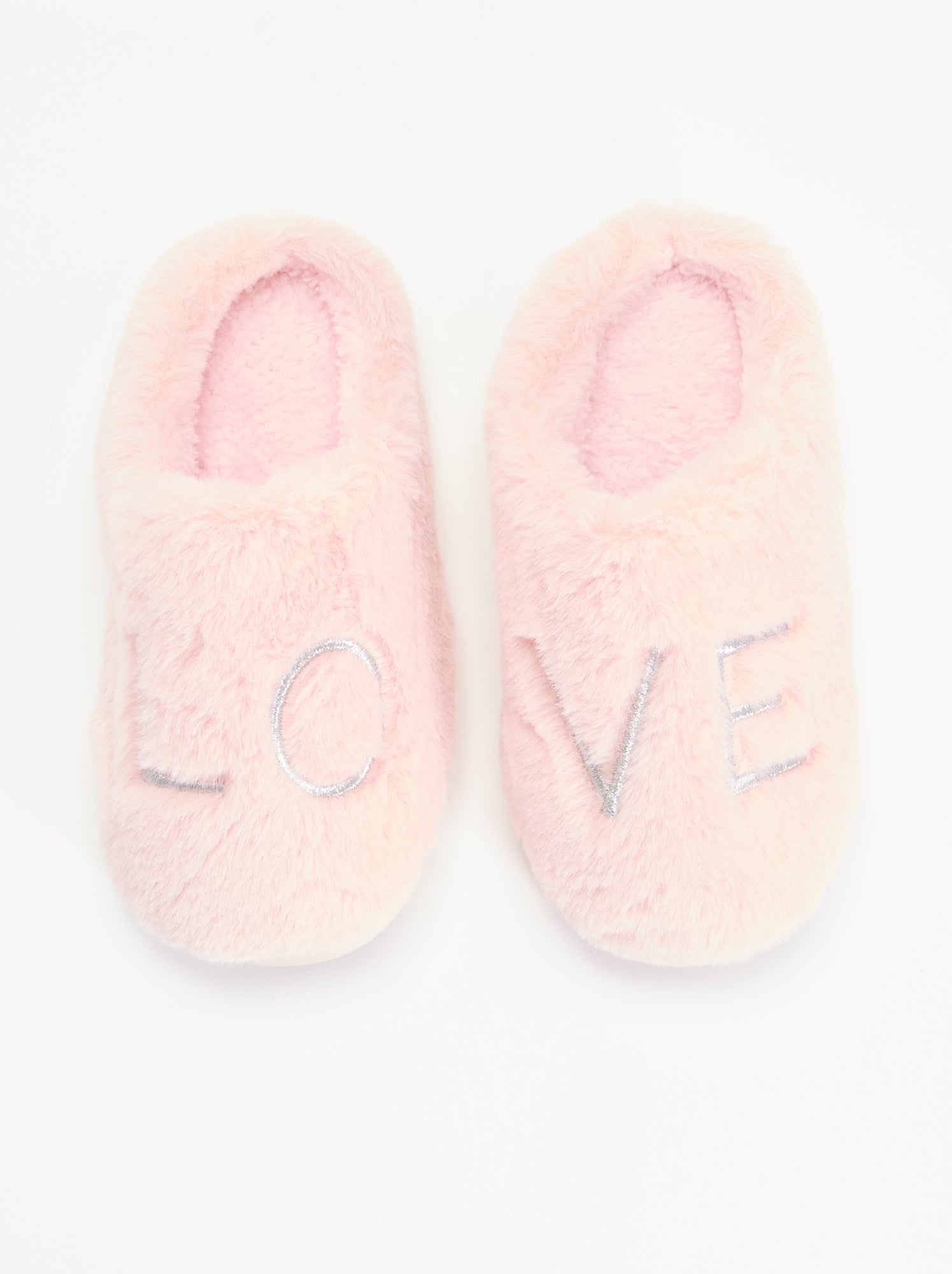 Chaussons mules en maille peluche - Rose